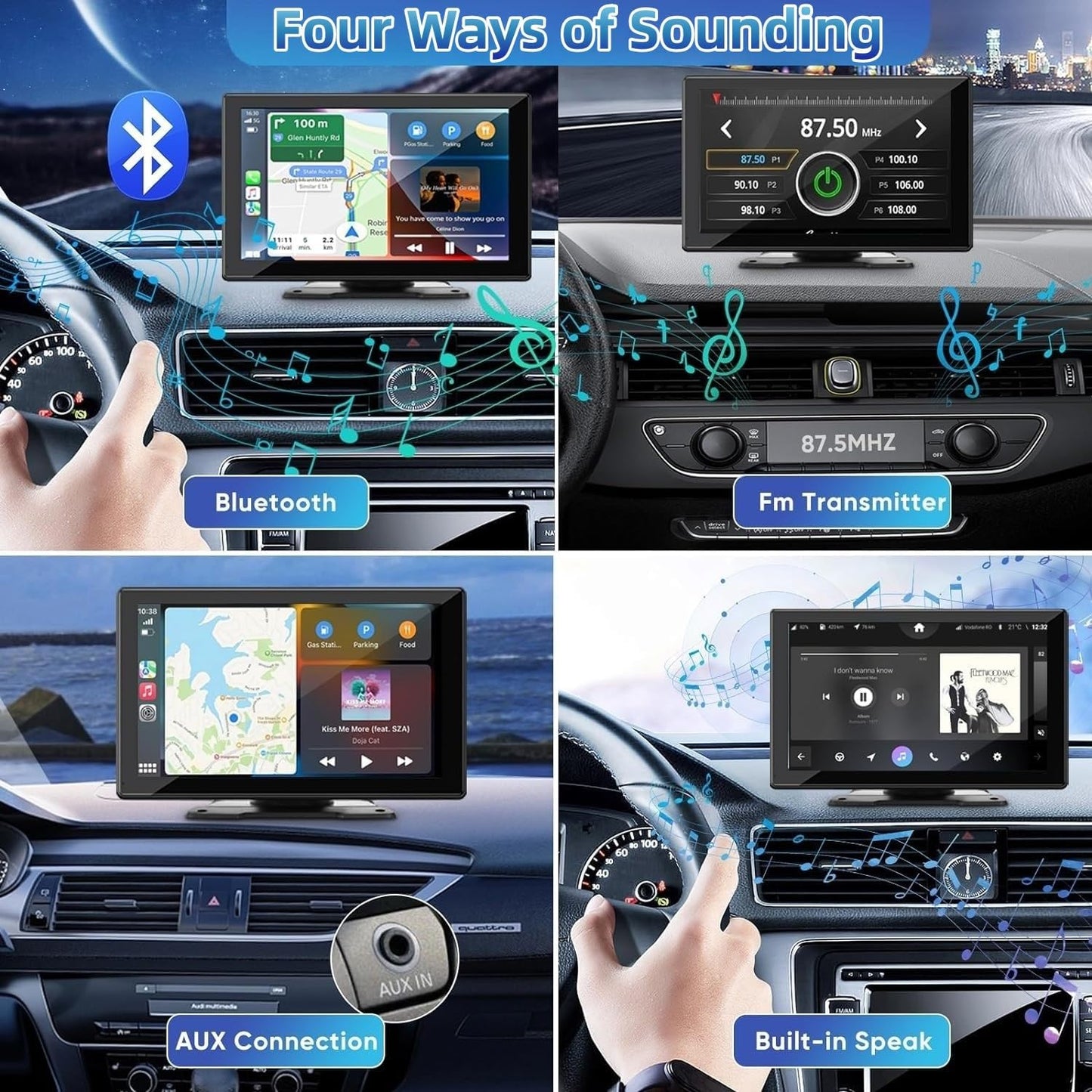 Portable Carplay Screen for Car, 9" Wireless Carplay Touchscreen with 4K Dash Cam, Android Auto Car Stereo, Car Audio Receivers with 1080p Backup Camera, GPS, Bluetooth, FM, Siri