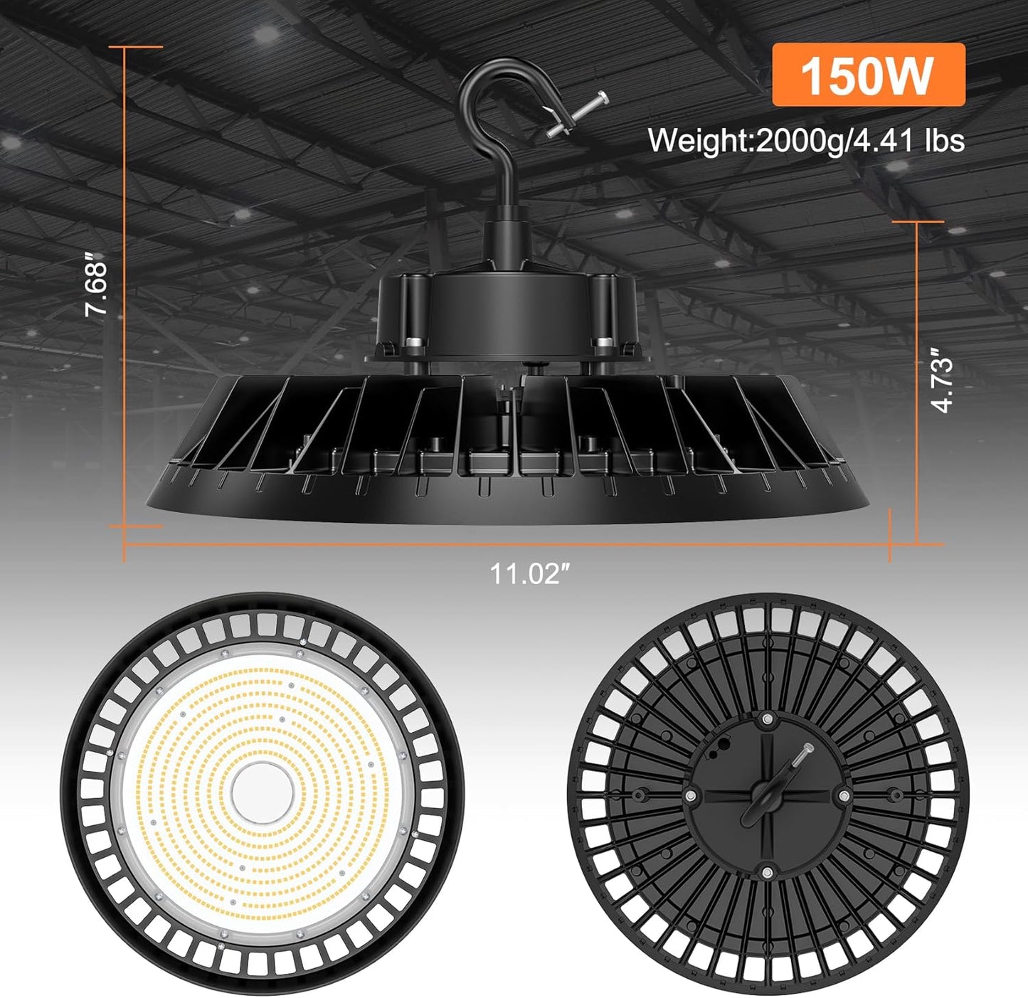 BBESTLED 12Pack LED High Bay Lights, Super Bright 150W UFO High Bay LED Shop Lights, 22500LM 5000K, 0-10V Dimmable, 5' Cable Plug, IP65 Waterproof, ETL Listed Plug&Play Lighting for Factory Warehouse