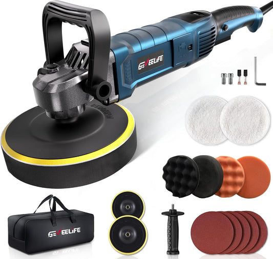 Buffer Polisher, 6 Inch/7 Inch 1600W Rotary Car Buffer Polisher Waxer, 7 Variable Speed 1000-3500 RPM, Detachable Handle for Car, Boat Sanding, Polishing, Waxing
