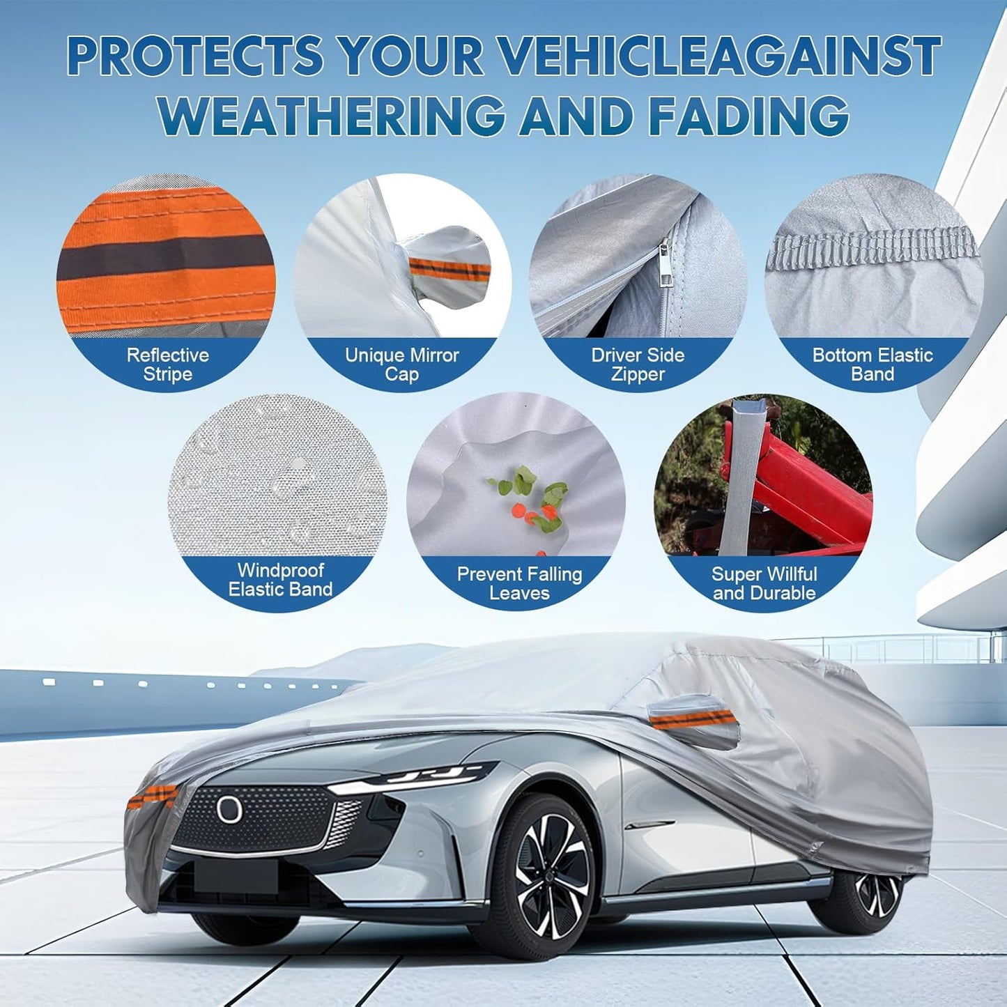 KEYOOG Fit for 198"-220" Length Pickup, 6-Layer Full Car Cover is All-Weather Waterproof, Universal in All Seasons, Snow Prevention, Rainproof, Acid Rainproof, Sunscreen, Orange Reflective Strip