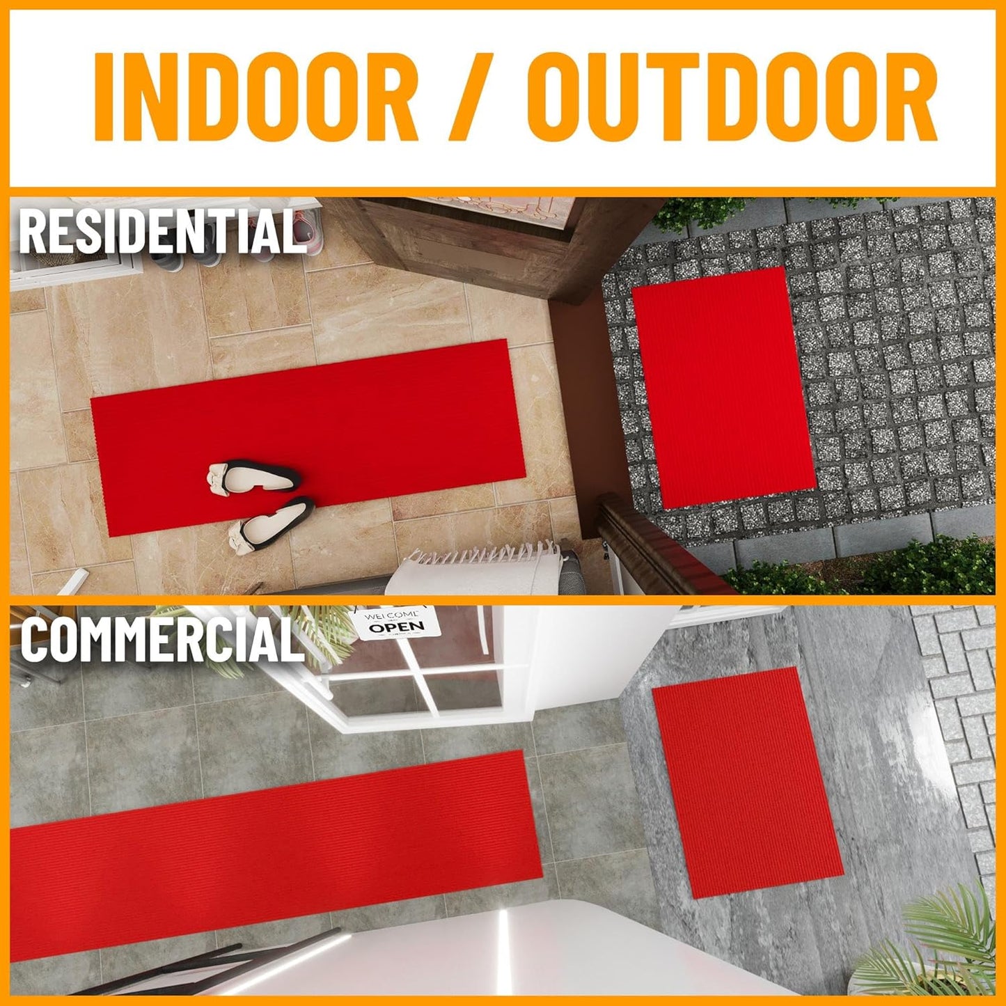 Ottomanson 3'11" x 5' Mud Mat Area Rug Scraper Carpet - Non-Slip, Dirt Trapping for Indoor & Outdoor Use - Ideal for Entryway, Garage, Kitchen, Patio & High-Traffic Areas, Red