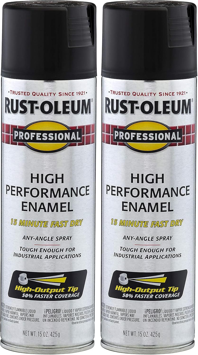 Rust-Oleum 7578838 Professional High Performance Enamel Spray Paint, 15 Oz, Flat Black (Pack of 2)