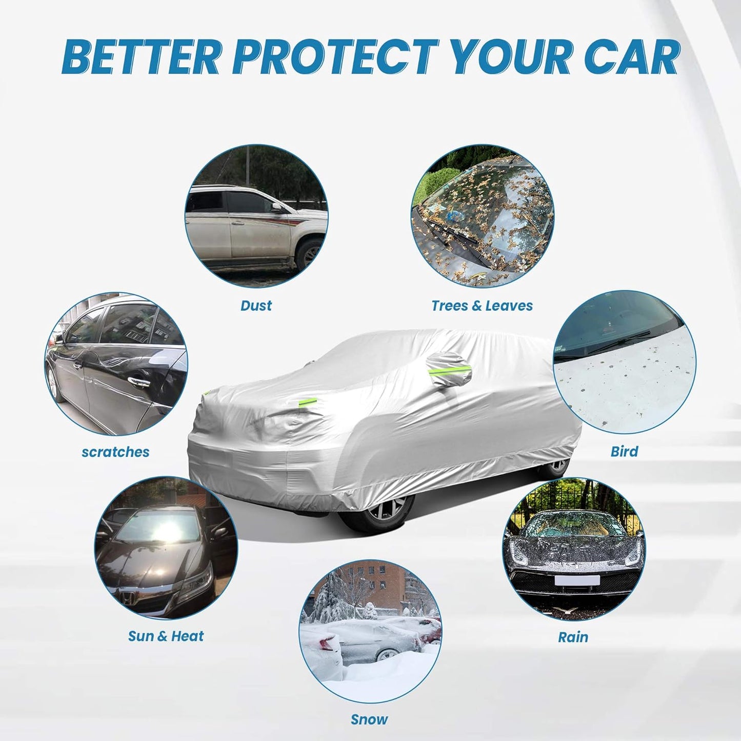 Car Cover Waterproof All Weather for SUV - All-Weather Windproof Design for Automobiles (Rain/Sun/Scratch Resistant), Universal Fit SUV Up to 190’’ (Upgrade)
