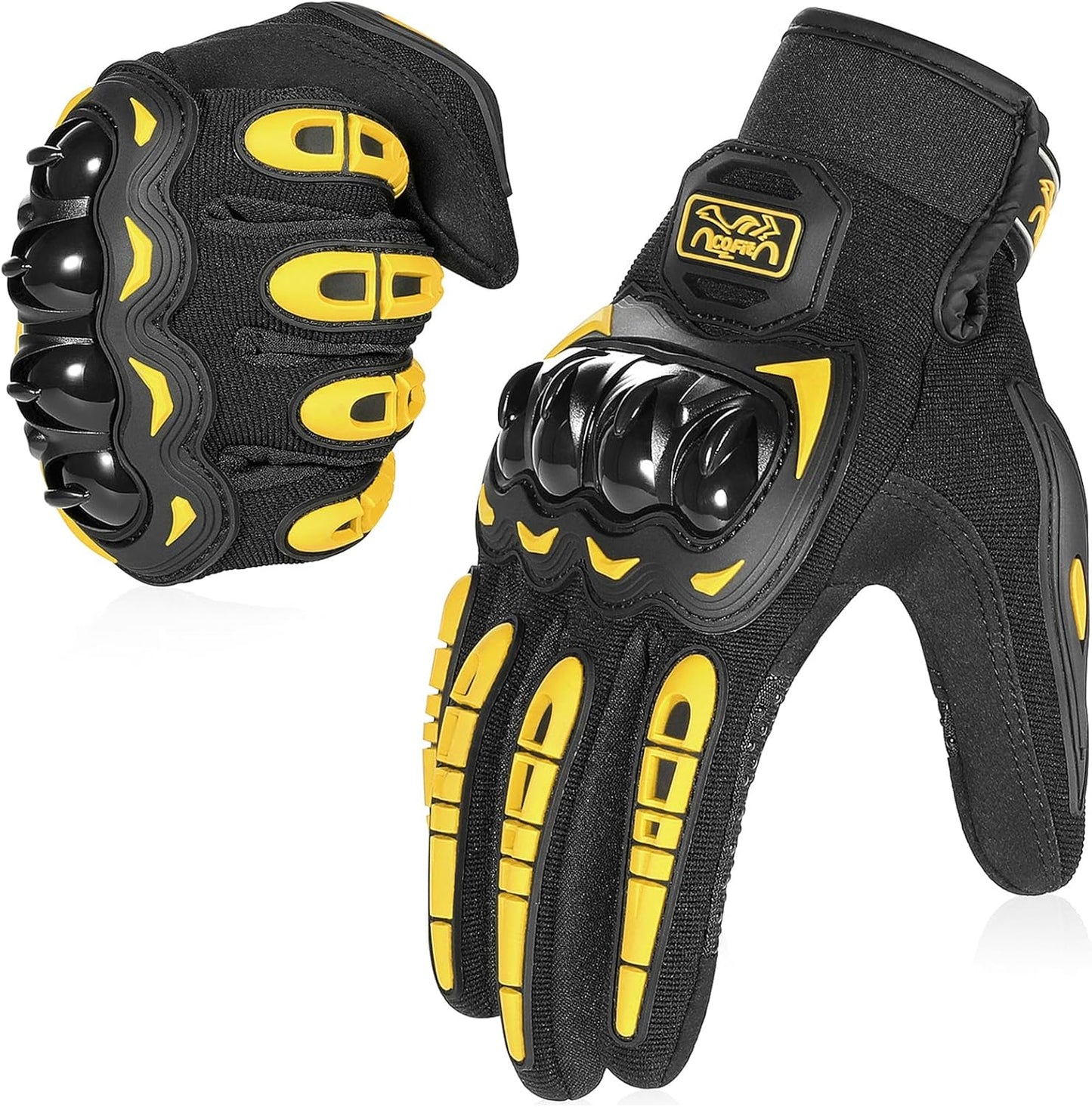 COFIT Motorcycle Gloves Breathable, Touchscreen Motorbike Gloves Anti-Slip with Good Grip Hard Knuckles Protection for Men Women Motocross, BMX ATV MTB Cycling, Road Racing - Yellow M