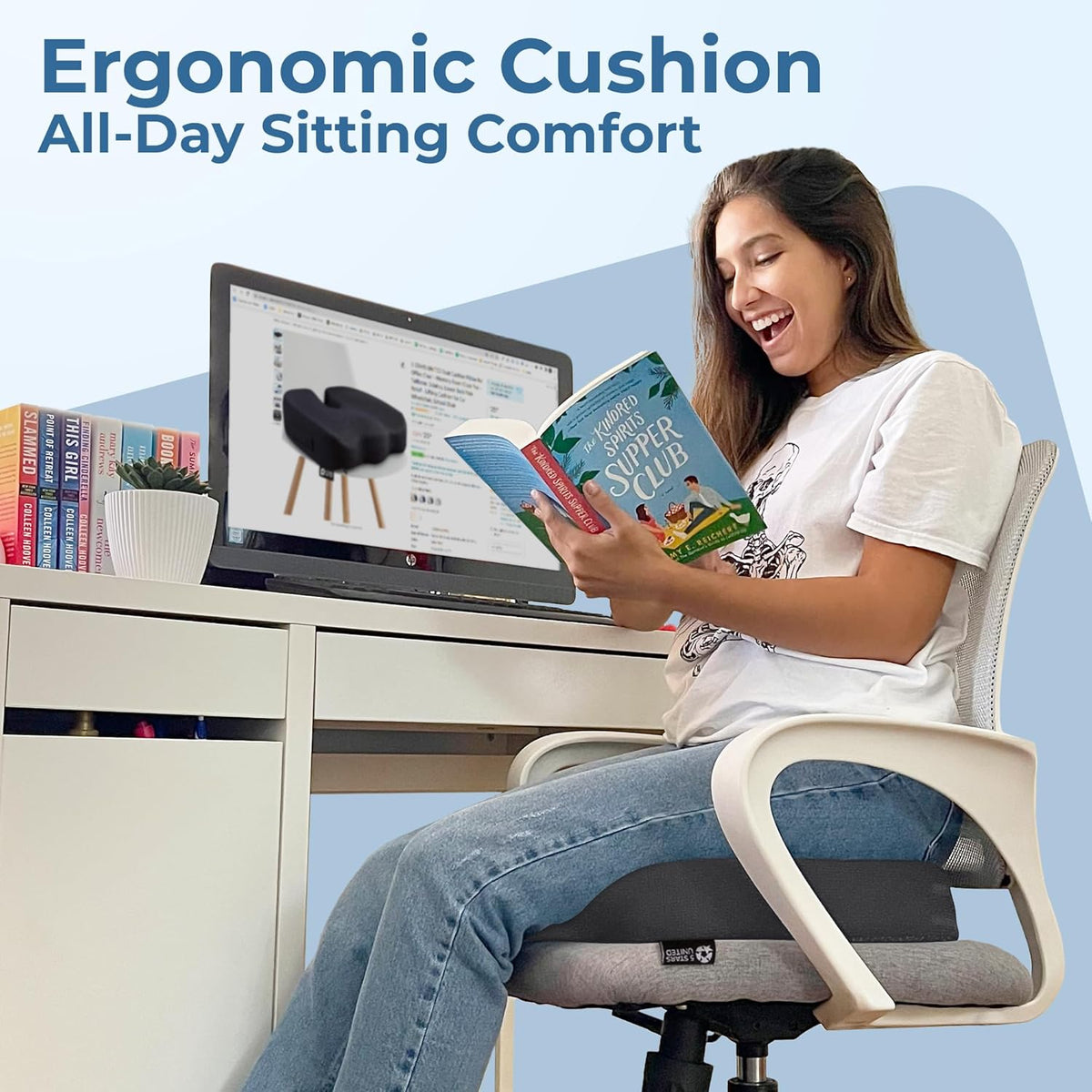5 STARS UNITED Seat Cushion for Tailbone Pain Relief – Memory Foam Lifting Pillow for Coccyx, Hip, Hemorrhoid, Sciatica & Post-Surgery Recovery – Wheelchair, Car, Desk, Gaming & Office Chairs, D Gray