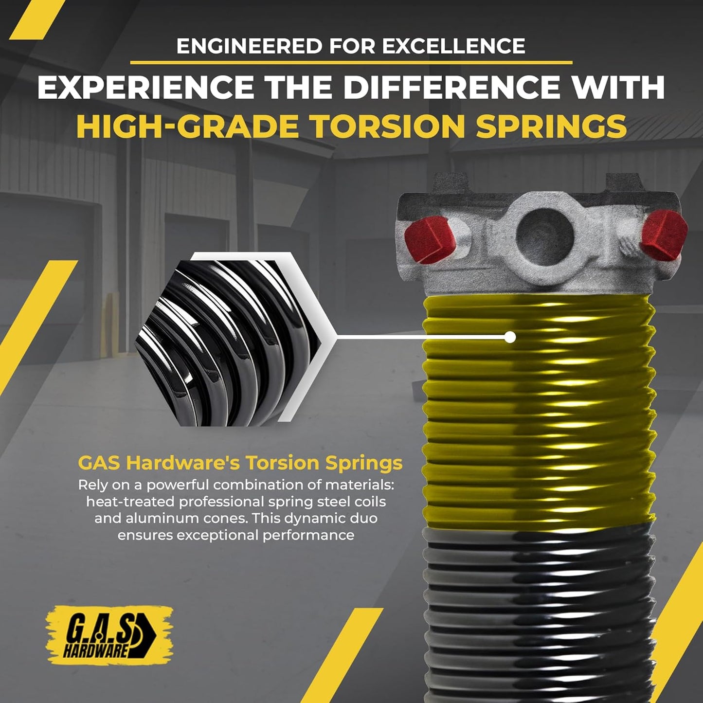Garage Door Torsion Spring 250x2x36 for Left Side of Garage Door with Winding Bars, 1" Steel Bearing, and Gloves Heavy Duty Precision E-Coating 5-Year Warranty Minimum 30,000 Cycles (Red Cone)