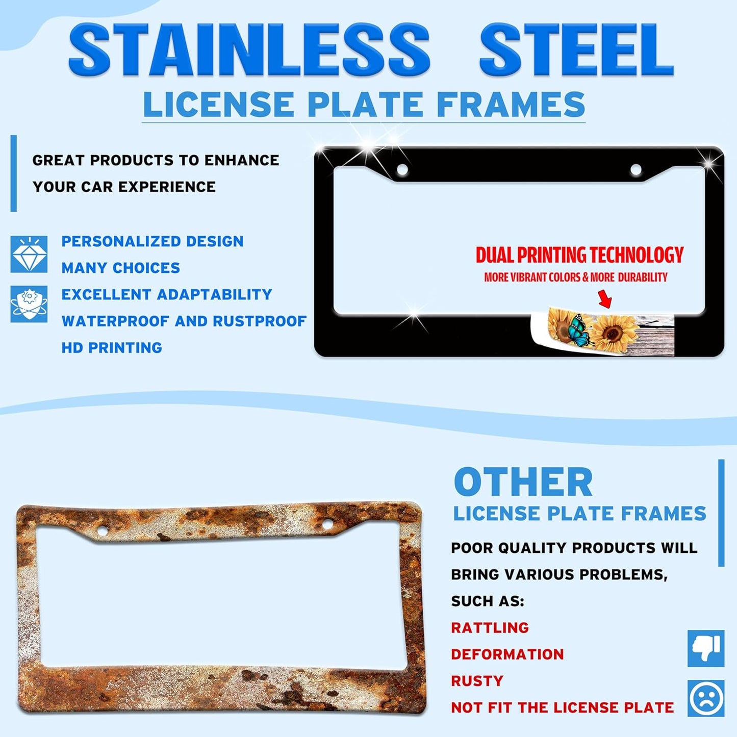 Tiger License Plate Frame Funny Tiger Skin Stripe License Plate Holder for Front or Rear Car Tags Reusable Durable Stainless Steel Car Decoration with Screws 6.3 X 12.2 Inch for Men Women