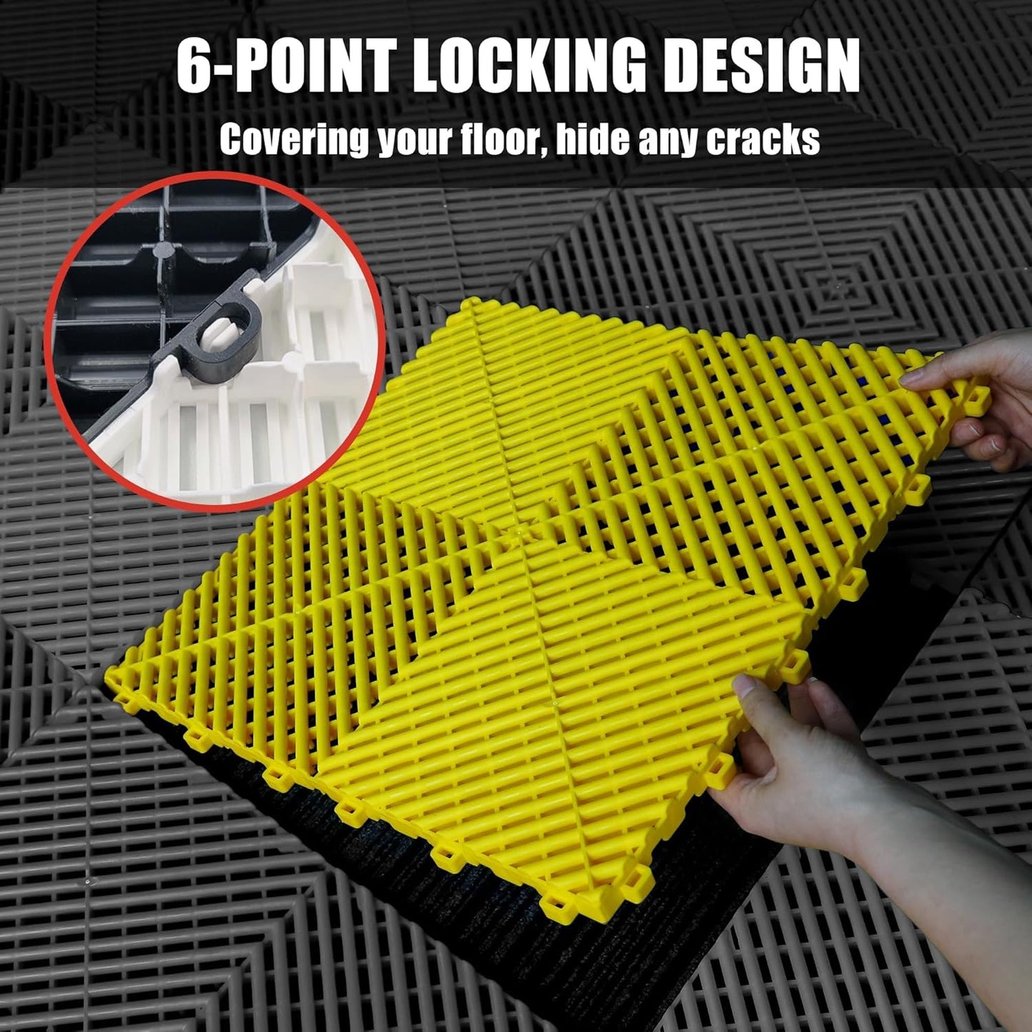 50PCS|15.7"x15.7" Garage Flooring Tiles, Non-Slip Interlocking Plastic Garage Floor Mat, Garage Organization & Garage Storage, Vented Pattern(Grey)