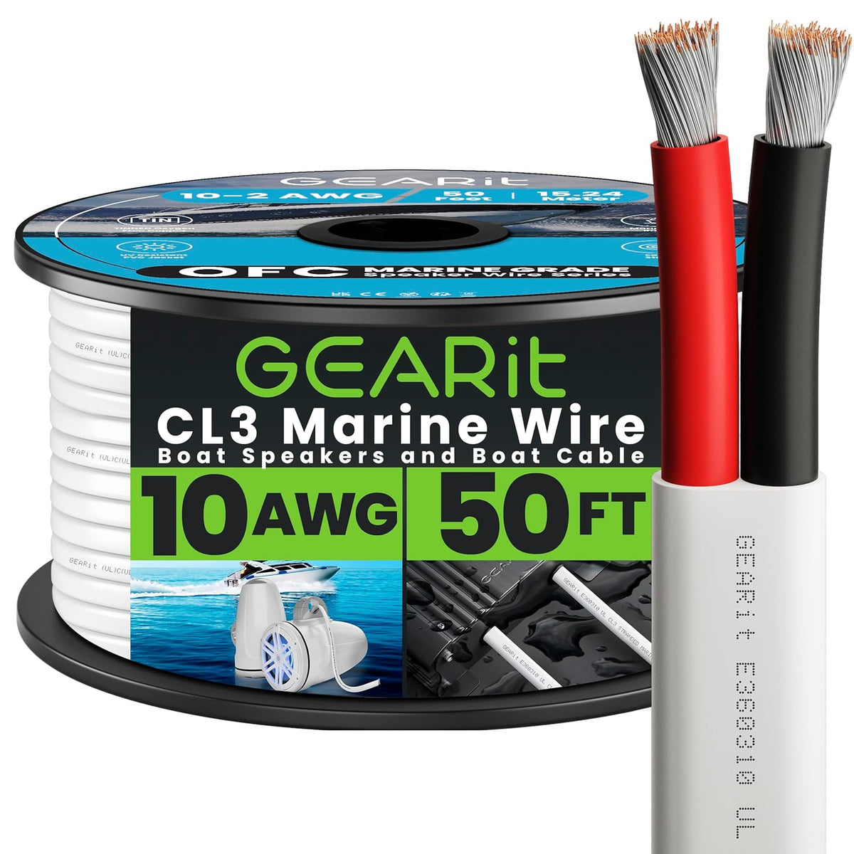 GEARit 10 Gauge Marine Wire, 10/2 AWG (50ft) Marine Grade Tinned Copper Oxygen Free, Duplex 2-Conductor Insulated Red & Black Electrical Cable for Boat, Automotive, RV, Camper, Trailer