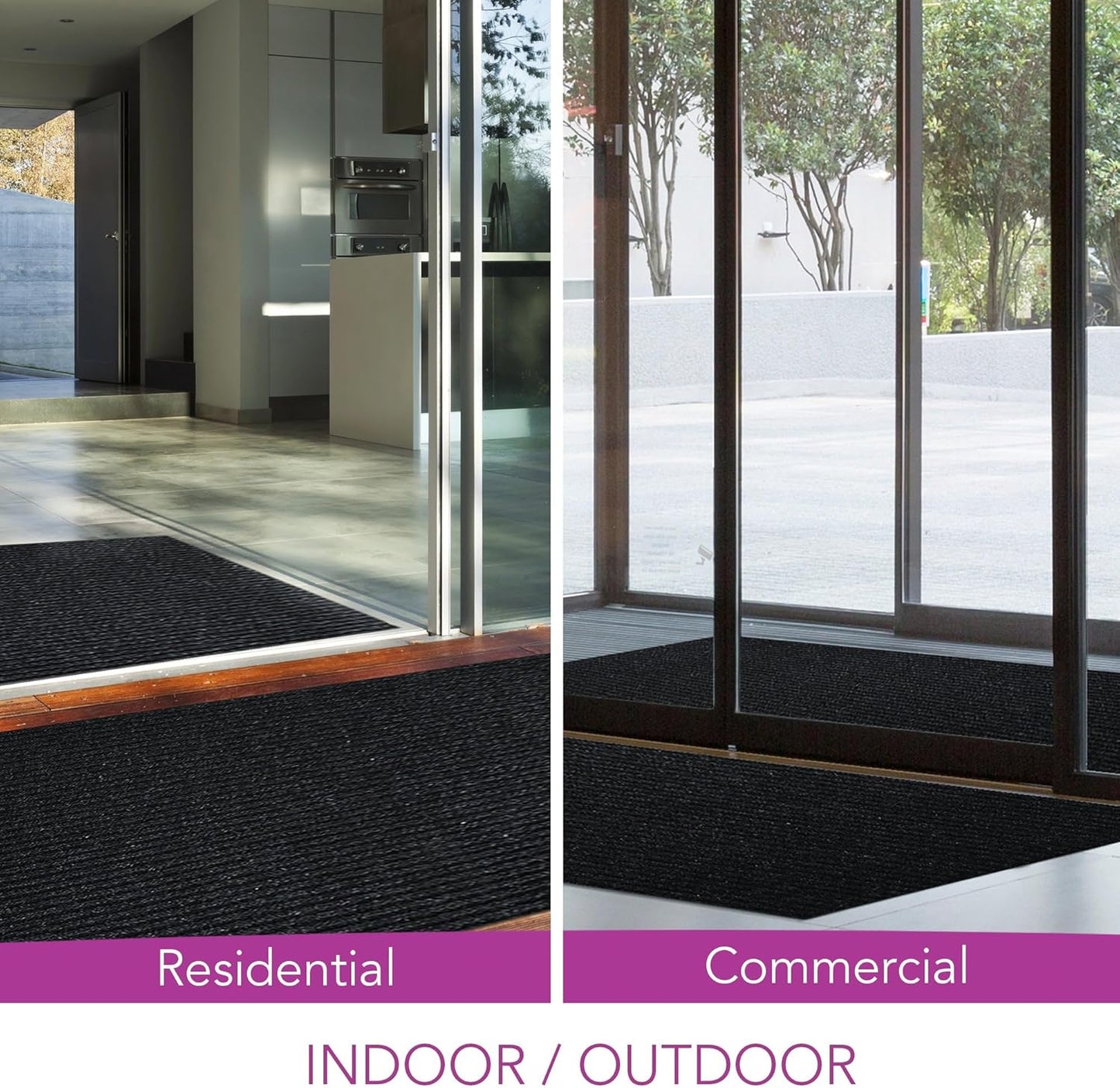 iCustomRug Spartan Weather Warrior Indoor/Outdoor Utility Ribbed Carpet Runner with Non-Slip Thermoplastic Rubber Backing, 3ft X 12ft in Black