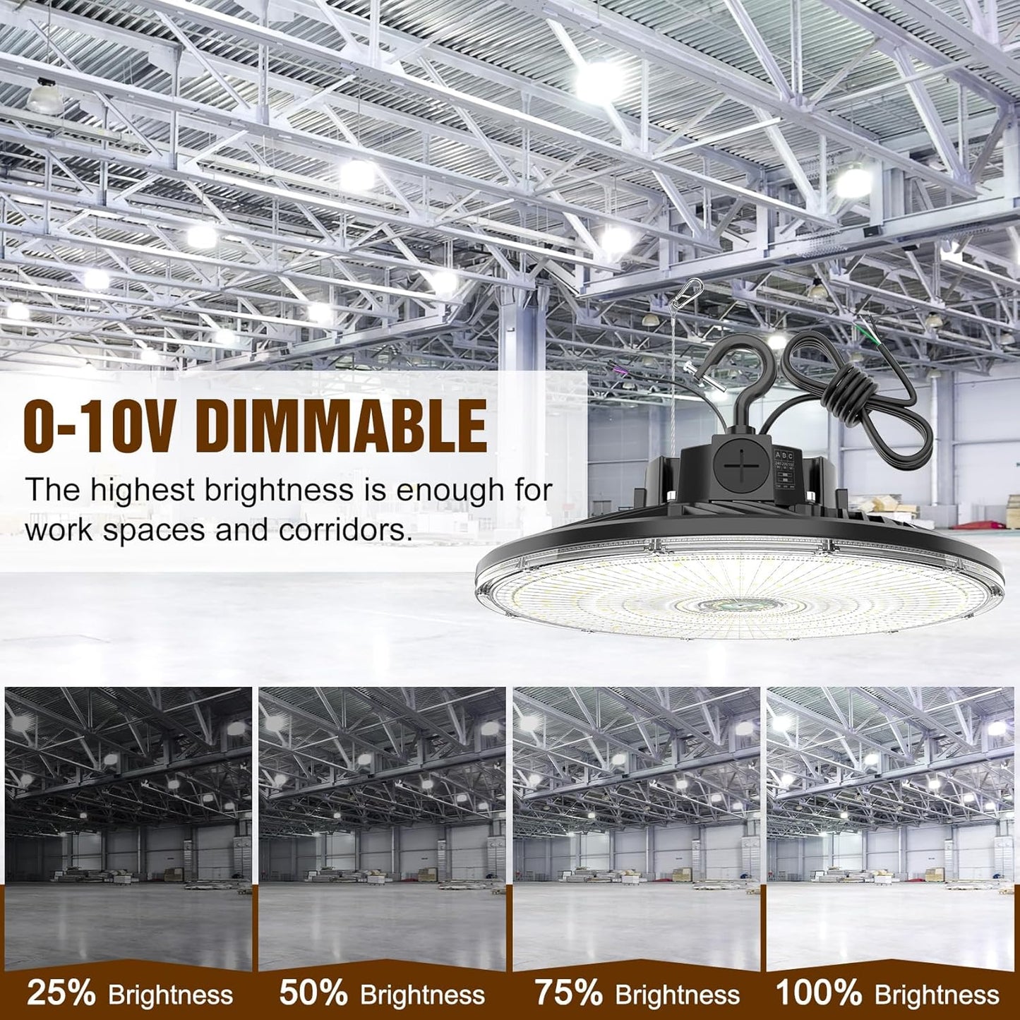 3 Pack 480V LED High Bay Light UL DLC Listed UFO Light 240W 200W 150W Adjustable, Dimmable High Bay LED Shop Lights 5000K Daylight, IP65 Commercial Bay Lighting for Warehouse Factory