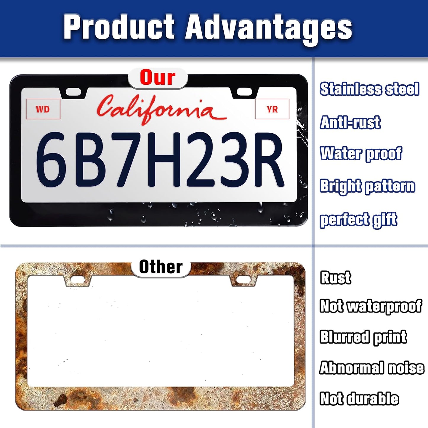 Not All Who Wander are Lost License Plate Frame Mountains Compass License Plate Holders Funny Stainless Steel Auto Accessory Bracket 2 Hole with Screws Universal Us Car License Plate Frames 6x12 Inch