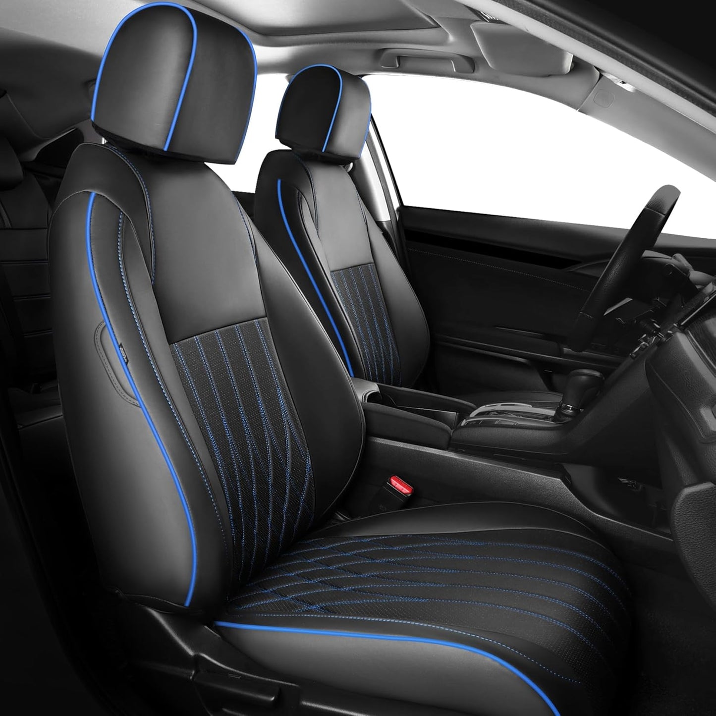 Seat Covers for Honda Civic Hatchback EX, Sport Touring, EXL 2016 2017 2018 2019 2020 2021, Faux Leather Car Seats Cover Full Set(Rear Row 40/60 Split & Folding Backrest)-BlackBlue
