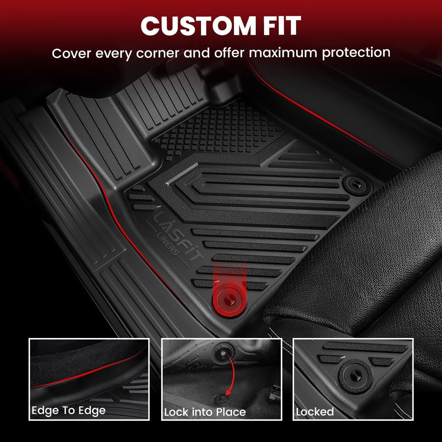 LASFIT Floor Mats & Cargo Mat for Acura RDX (2019-2025) All Weather Floor Liner TPE Custom Fit 1st & 2nd Row Rubber Car Mats and Cargo Liner for Acura RDX Automotive Accessories, Black, Tasteless