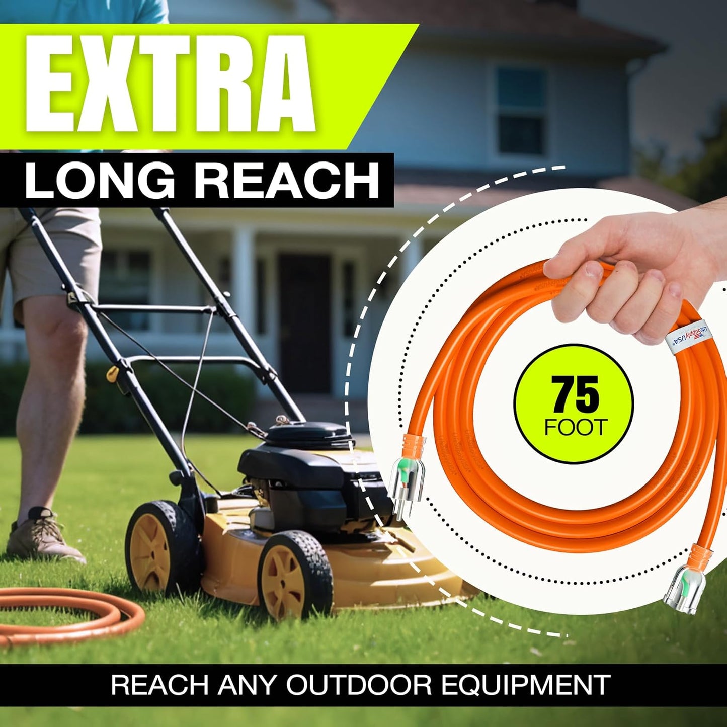 75ft Outdoor/Indoor Extension Cord 14/3 Gauge Heavy Duty 3 Prong SJTW, Waterproof, Flexible Cold-Resistant Long Power Cord,13A 125V 1625W, Orange by LifeSupplyUSA