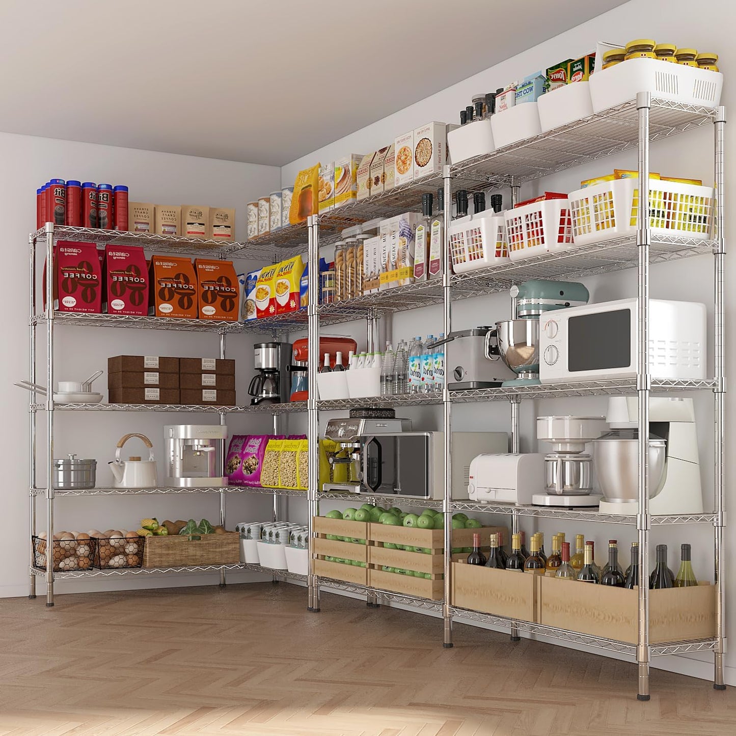 VINGLI 5 Tier Storage Shelves 1430LBS Heavy Duty Metal Shelving, Upgraded 58" W Garage Shelving Unit, Adjustable Wire Shelf for Storage Rack Commercial Pantry Shelf Organizer, 58" W × 13.8" D × 71" H