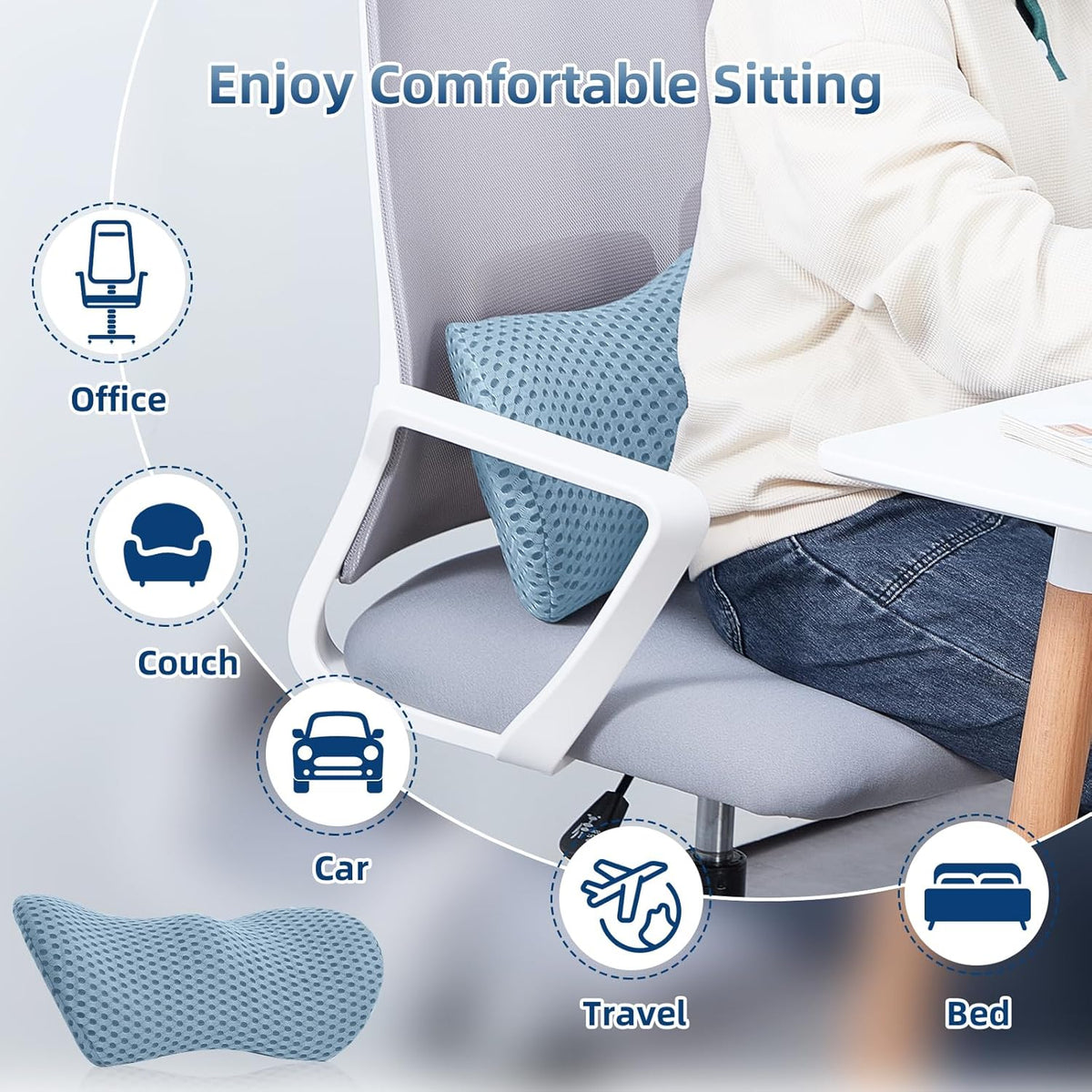 Lumbar Pillow, Memory Foam Lumbar Support Pillow for Office Chair and Car Seat, Ergonomic Streamline Back Pillow for Lower Back Pain Relief, Back Support Pillow for Sitting, Driving, Traveling