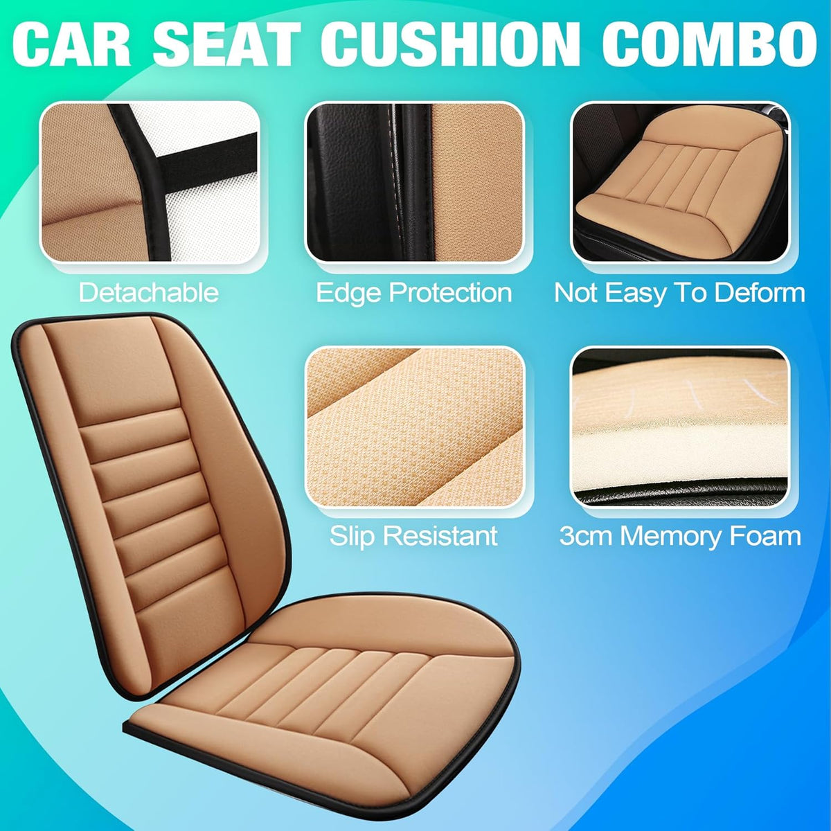 MYFAMIREA Car Seat Cushion and Back Support Pillow 1.2'' Thick Memory Foam Desk Chair Cushion Back Support for Automotive Seat Driver, Travel, Leg and Back Pain Relief, Washable, Adjustable, Orange