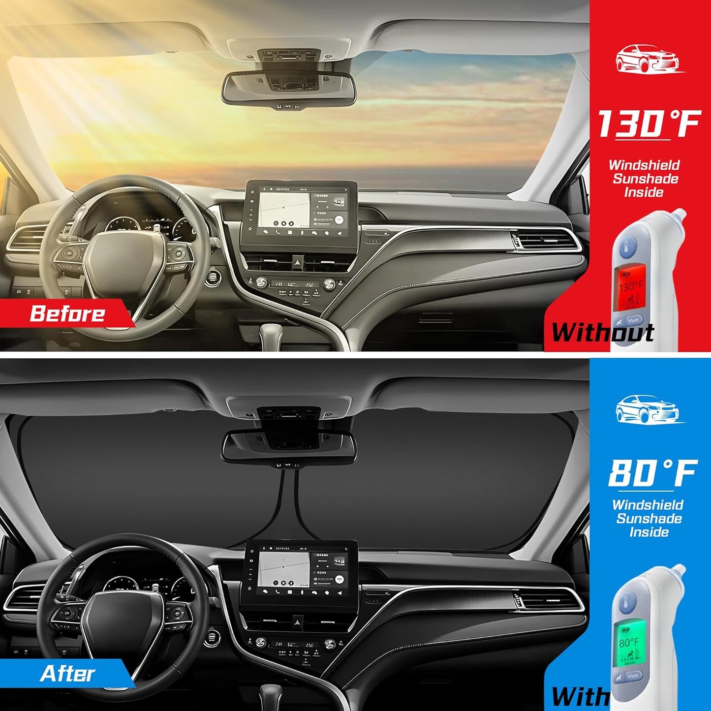 ARISMOTOR Windshield Sun Shade for Ford Super Duty F250 F350 F450 F550 2017-2025, Custom Fit Foldable Front Window Sunshade Sun Visor Protector, Block UV Rays Keep Your Car Cooler