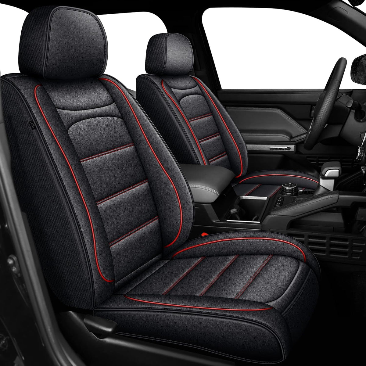 AOMSAZTO Ford Ranger Seat Covers: Full Set Custom Fit 2019 2020 2021 2022 2023 2024 2025 Ford Ranger Breathable Waterproof Leather Seat Protector(5 Seats, Redline)