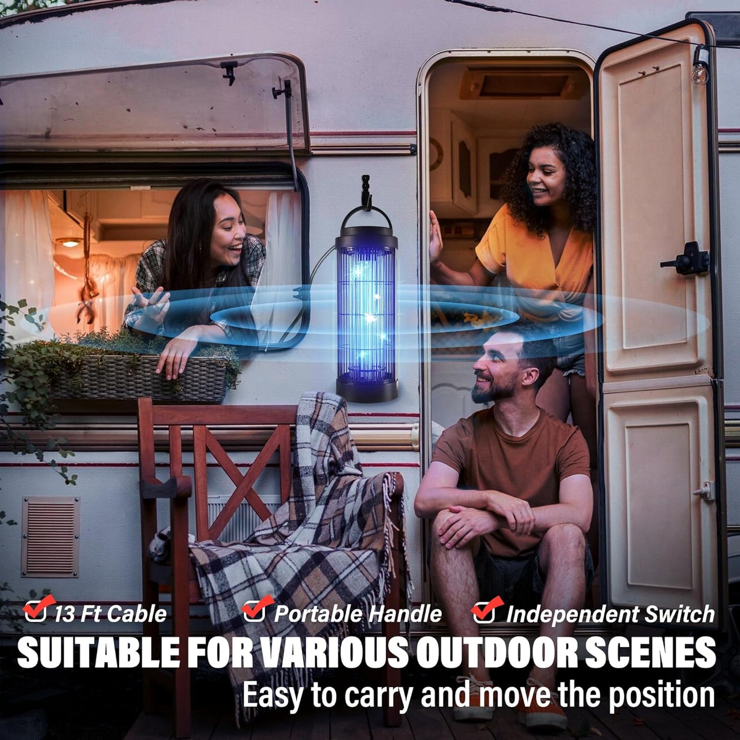 Small Bug Zapper Indoor for 3000 Sq.Ft. with 13FT Power Cord, 3000V Instant Killing Grid Removable Hanging High Power Outdoor Mosquito Killer, Fly Trap Lamps for Front Porch Backyard Outdoor
