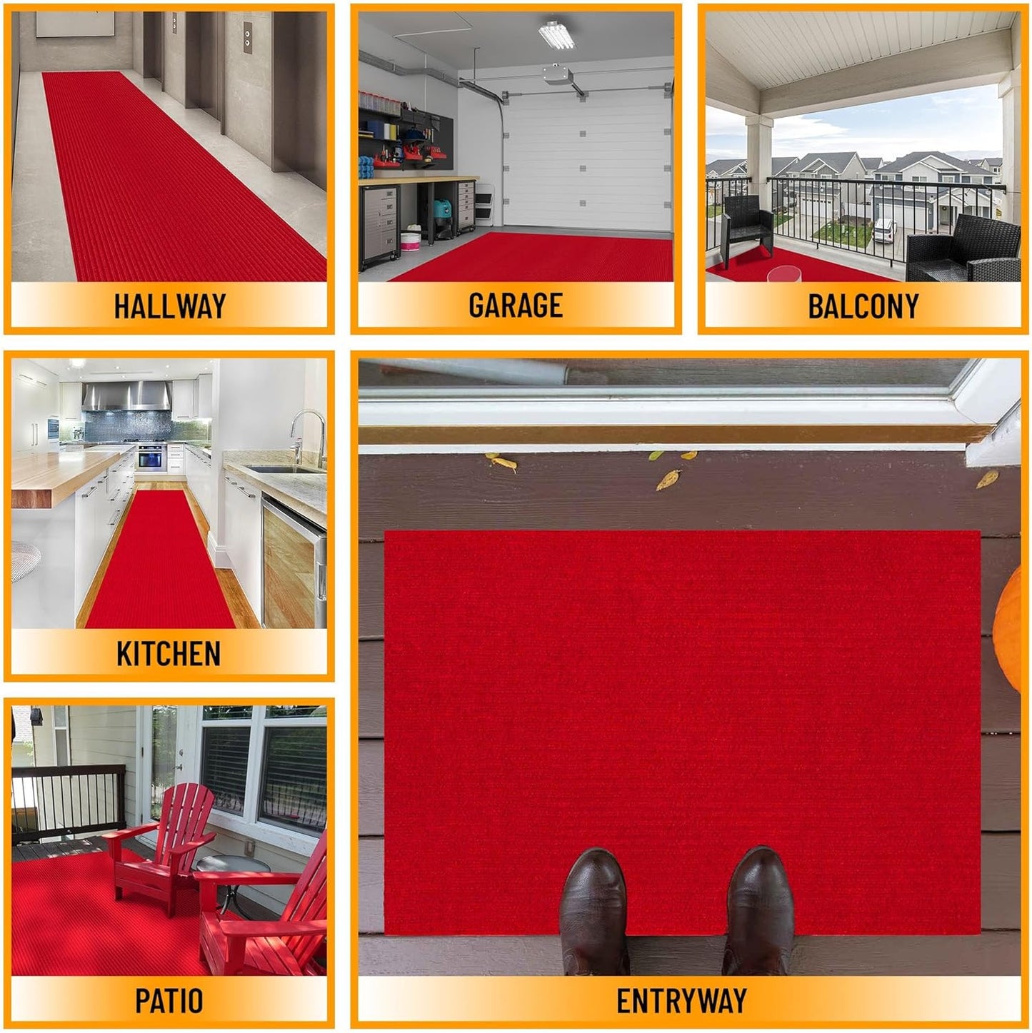 Ottomanson 2' x 21' Hallway Runner with Scraper Pile - Extra Durable Non-Slip Rug Mat for Indoor & Outdoor Use - Ideal for Kitchen, Entryway, Patio & Garage - High-Traffic Carpet, Red