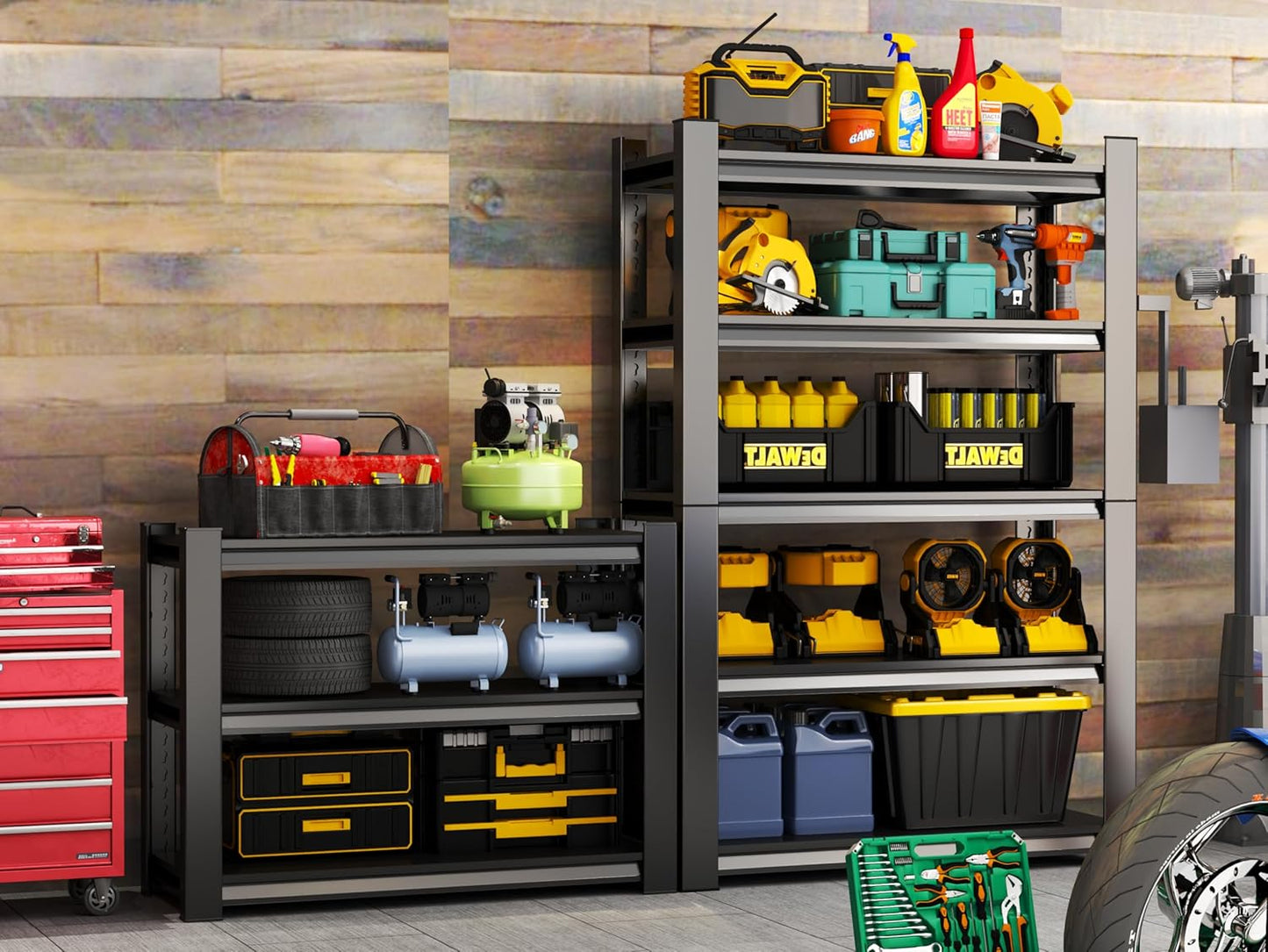 Garage Shelving Unit, 1200 lbs Load Capacity, Storage Shelves, Sturdy Steel Storage Shelf for Garage and Workshop, 32" H x 24" W x 14" D, Black