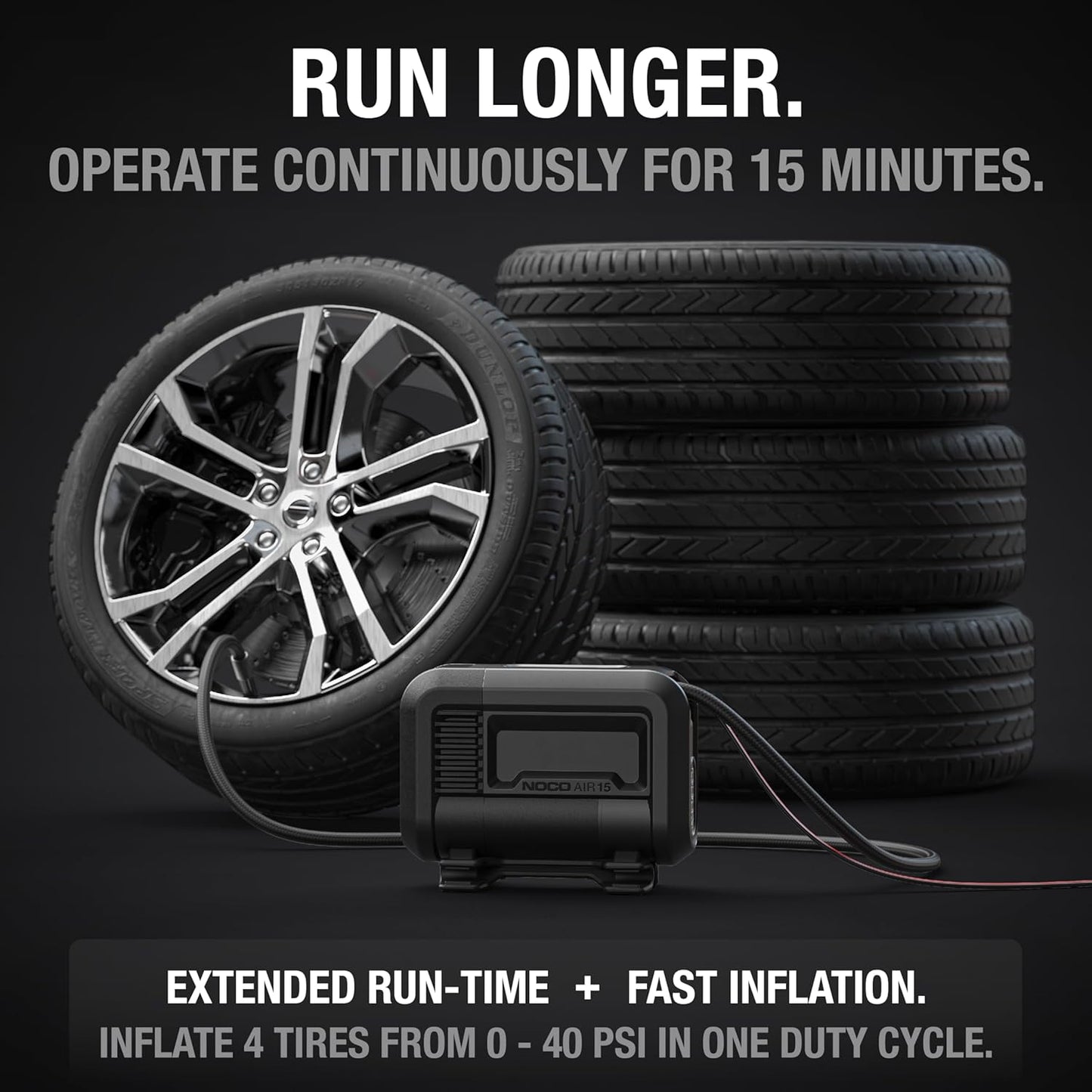 NOCO AIR15: UltraFast 15A Tire Inflator - 12V Portable Air Compressor Pump, 80 PSI Max – 44 SLPM Airflow Inflates 0–40 PSI in 2.9 Minutes – Digital Gauge + Auto-Shutoff