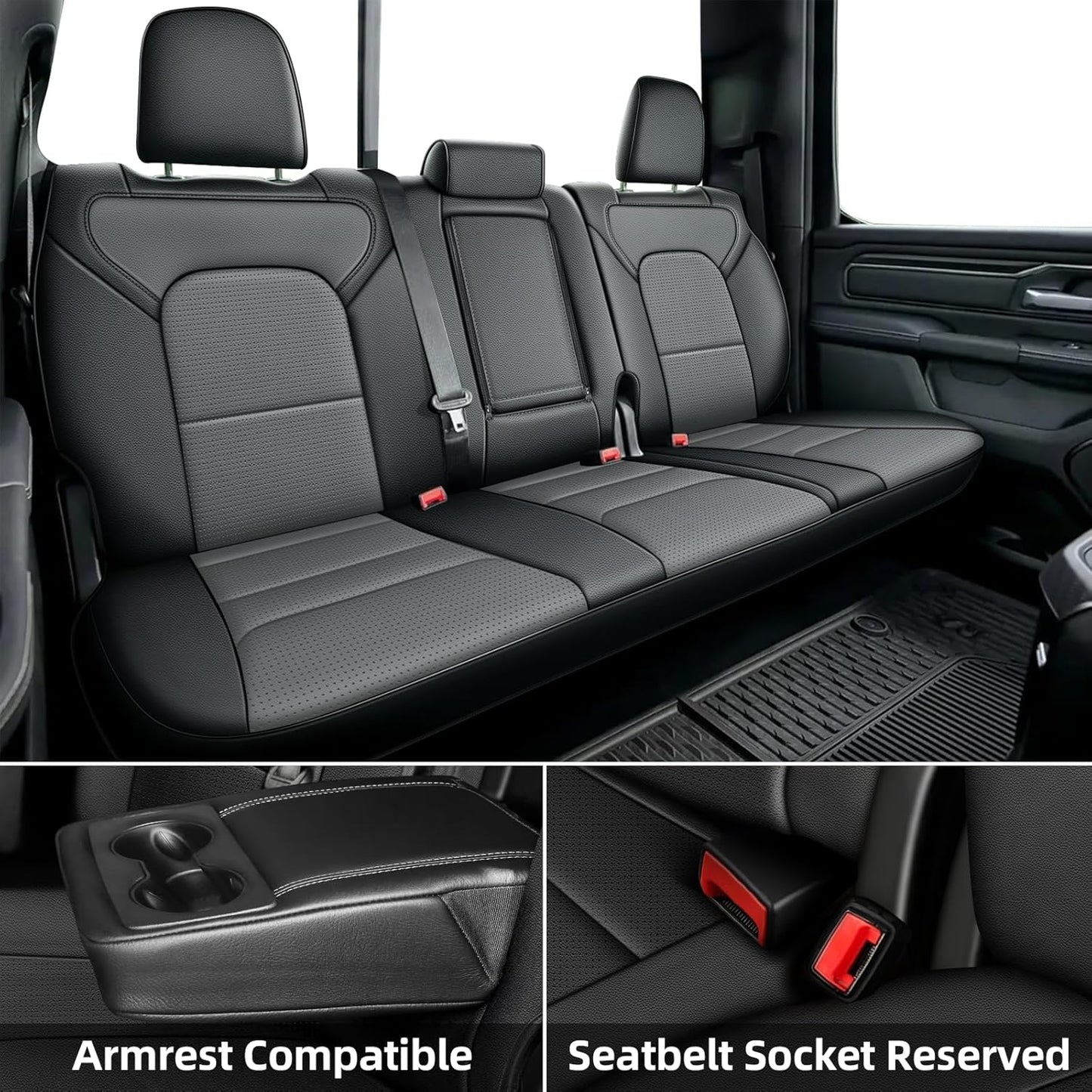AOMSAZTO Seat Covers for Ram 2500: 2019 2020 2021 2022 2023 2024 2025 Custom Fit Car Seat Covers Full Set (Black+Gray)