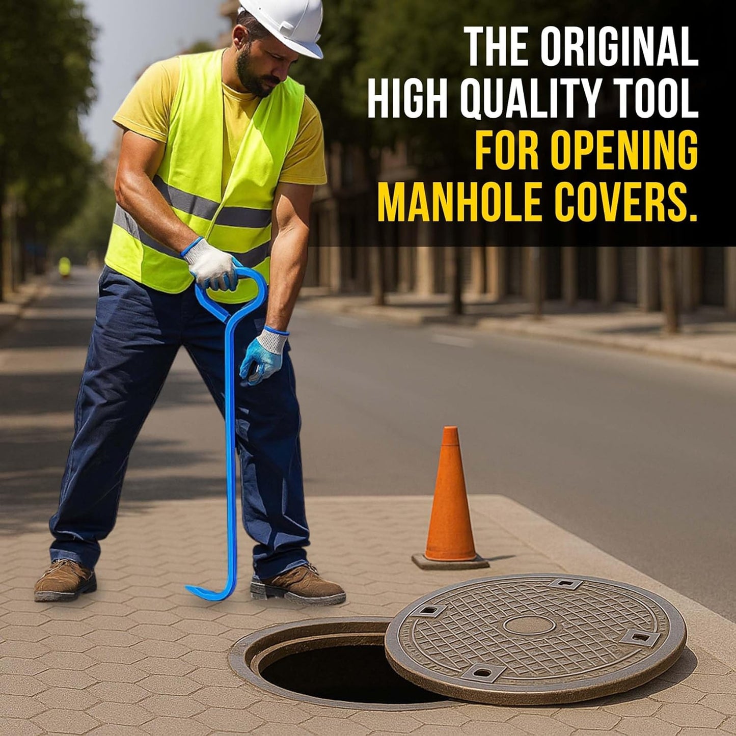 T&T Tools 30-Inch Manhole Hook Tool - Heavy Duty Single Hook for Lifting Manhole Covers, Storm Drains, Septic Tank Risers - Rigid Hex Alloy Steel Tool for Lifting, Pulling, and Removing Covers-2 Pack