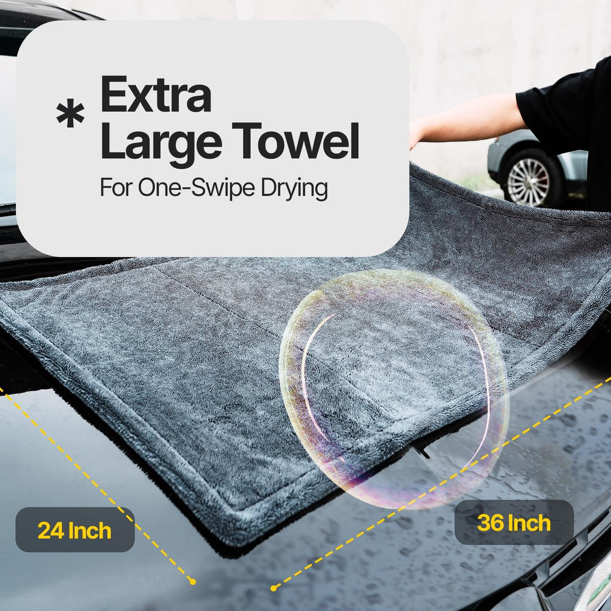 Crystal Clean 1300GSM Microfiber Towels for Cars – XL Drying Towel 2-Pack (24x36 & 12x12) with Double Twisted Loop, Professional Detailing Towel Car Detailers - Quick Dry, Paint Safe & Swirl-Free