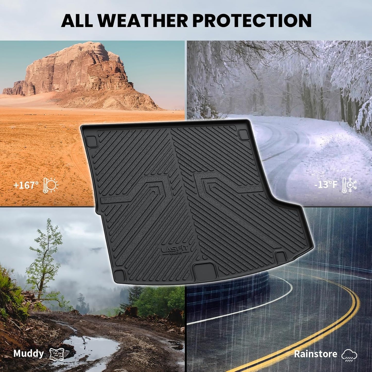 LASFIT Trunk Mat for Acura RDX 2025 2024 2023 2022 2021 2020 2019, All Weather TPE Cargo Mats Custom Fit Cargo Liner Front & Rear Trunk Liner, Black, Easy to Clean