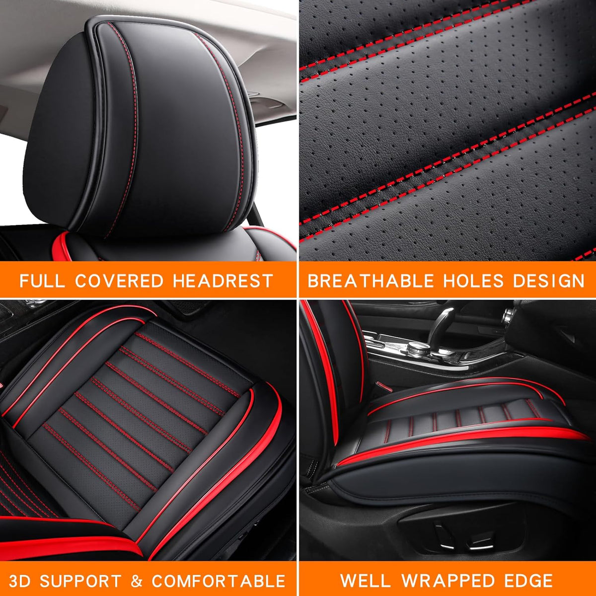 Car Seat Covers Full Set, Universal Faux Leather Car Seat Covers, Waterproof Breathable Automotive Seat Covers for Most Sedans SUV Trucks, Wine Red