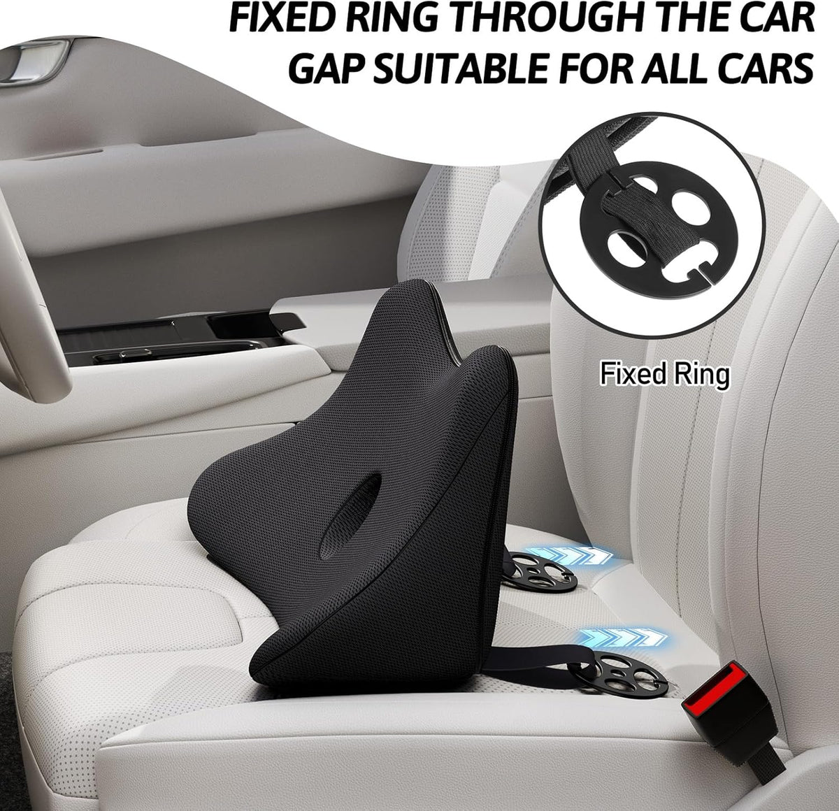Benazcap Lumbar Support Pillow for Car, Lower Back Support Pillow for Sciatica & Back Pain Relief, 2 in 1 Memory Foam Seat Cushion for Office Chair, Car Seat - Black
