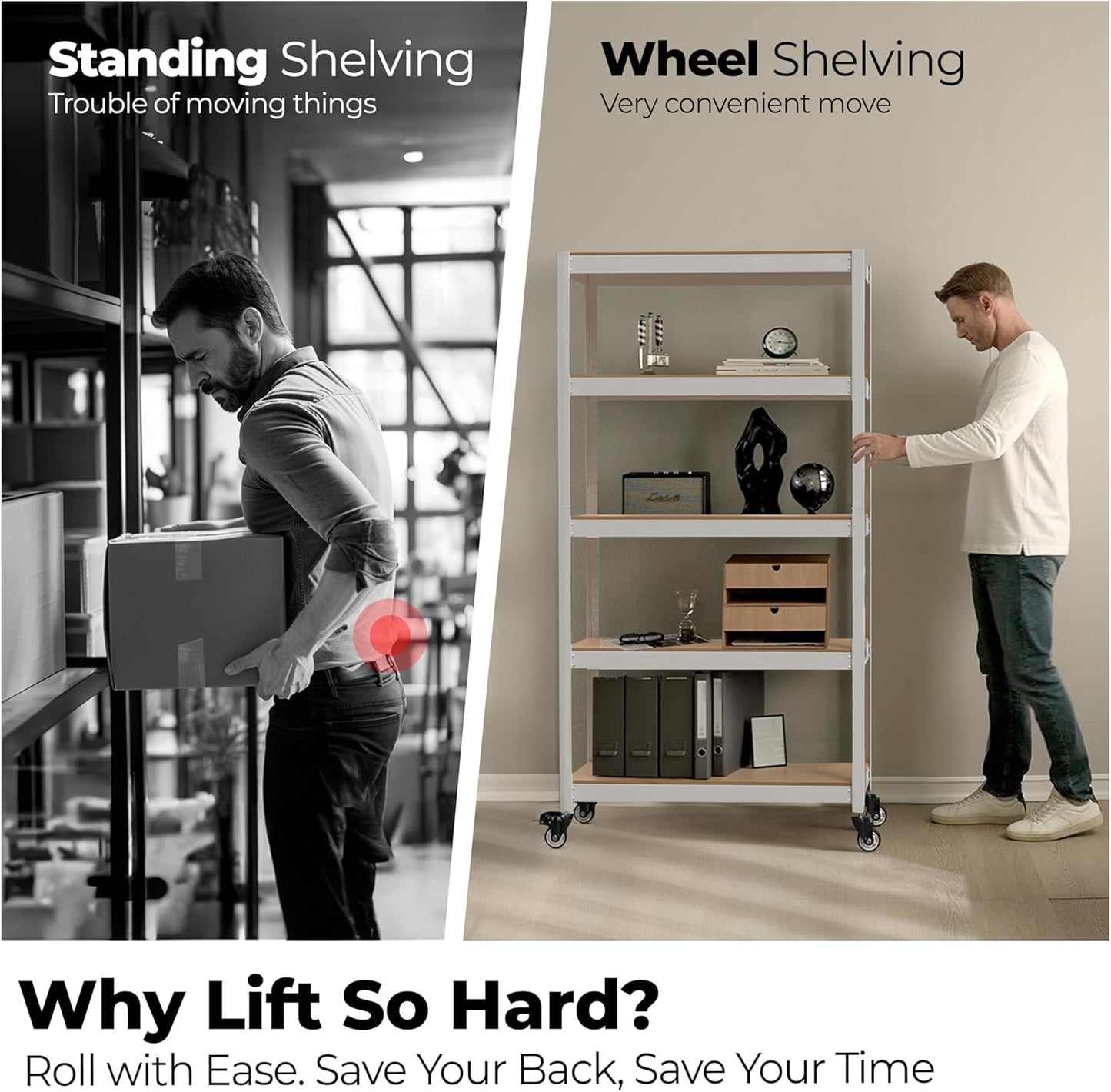 HOMEDANT House White 5-Tier Metal Rolling Cart Shelf Rack Casters Heavy Duty Wheel Shelving Unit Adjustable Utility Storage Shelves Organizer Shelf Kitchen Garage 24.4" W x 16.5" D x 62.2" H 2Pack