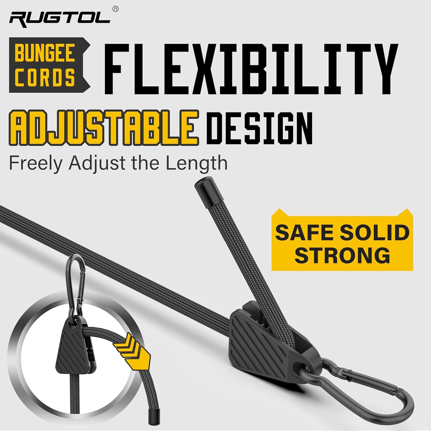 Adjustable Bungee Cords with Hooks, 6 Pack Heavy Duty Outdoor Carabiner Bungee Cord, Black Super Elastic Bungee Straps Easily Adjust from 7" to 80", Great for Cargo, Camping, Bike Racks, Tents