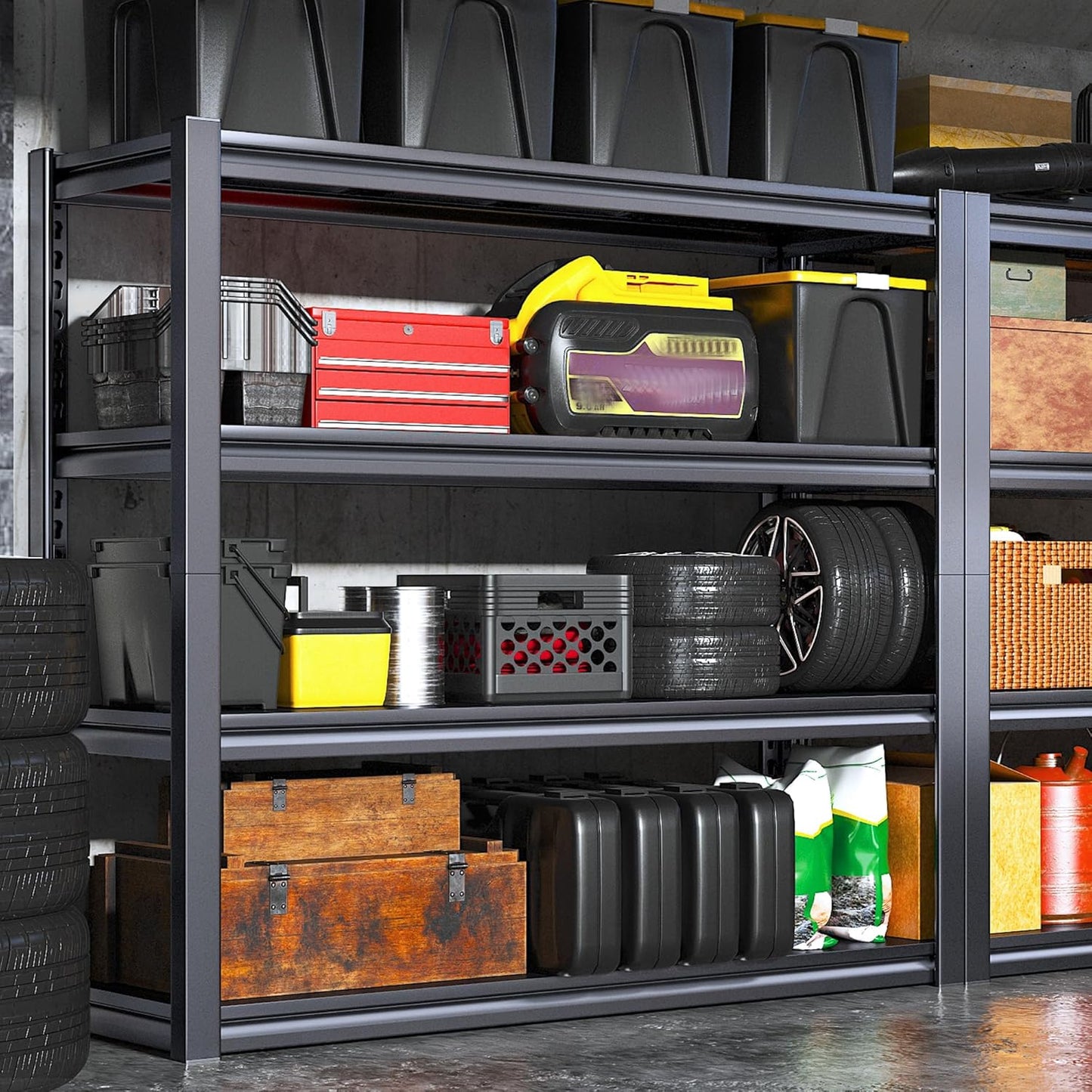 Raybee 40" W Garage Shelving 2000 LBS Storage Shelves 4 Tier Heavy Duty Shelving Adjustable Metal Shelves for Garage,Basement, Warehouse, 40" W x19 D x57 H, 4Pack
