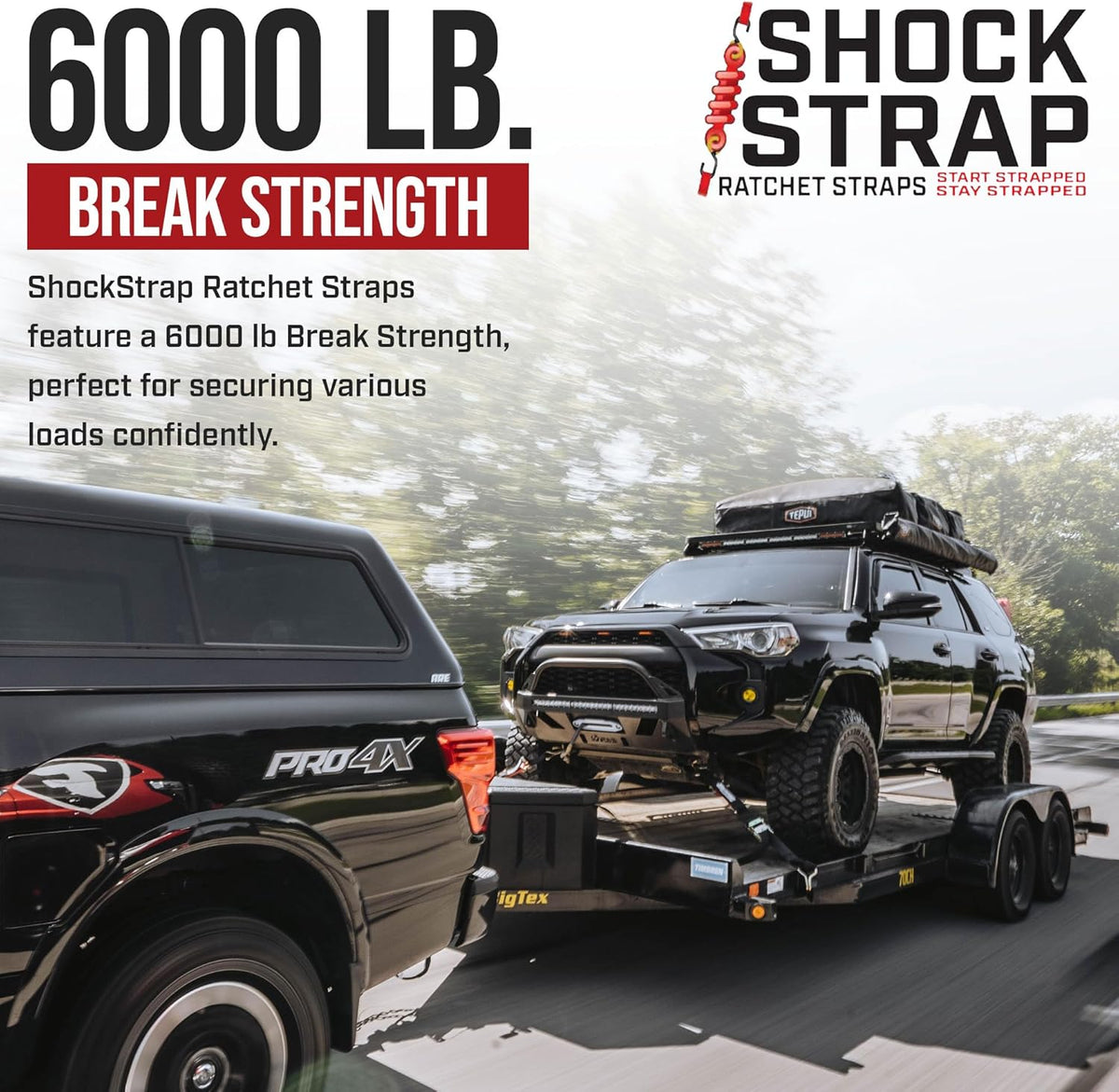 Ratchet Strap, 9' x 2" Shock Absorbing Heavy Duty Tie downs for Cargo, 2,000 LB WLL / 6,000 LB Break Strength, 4-Pack