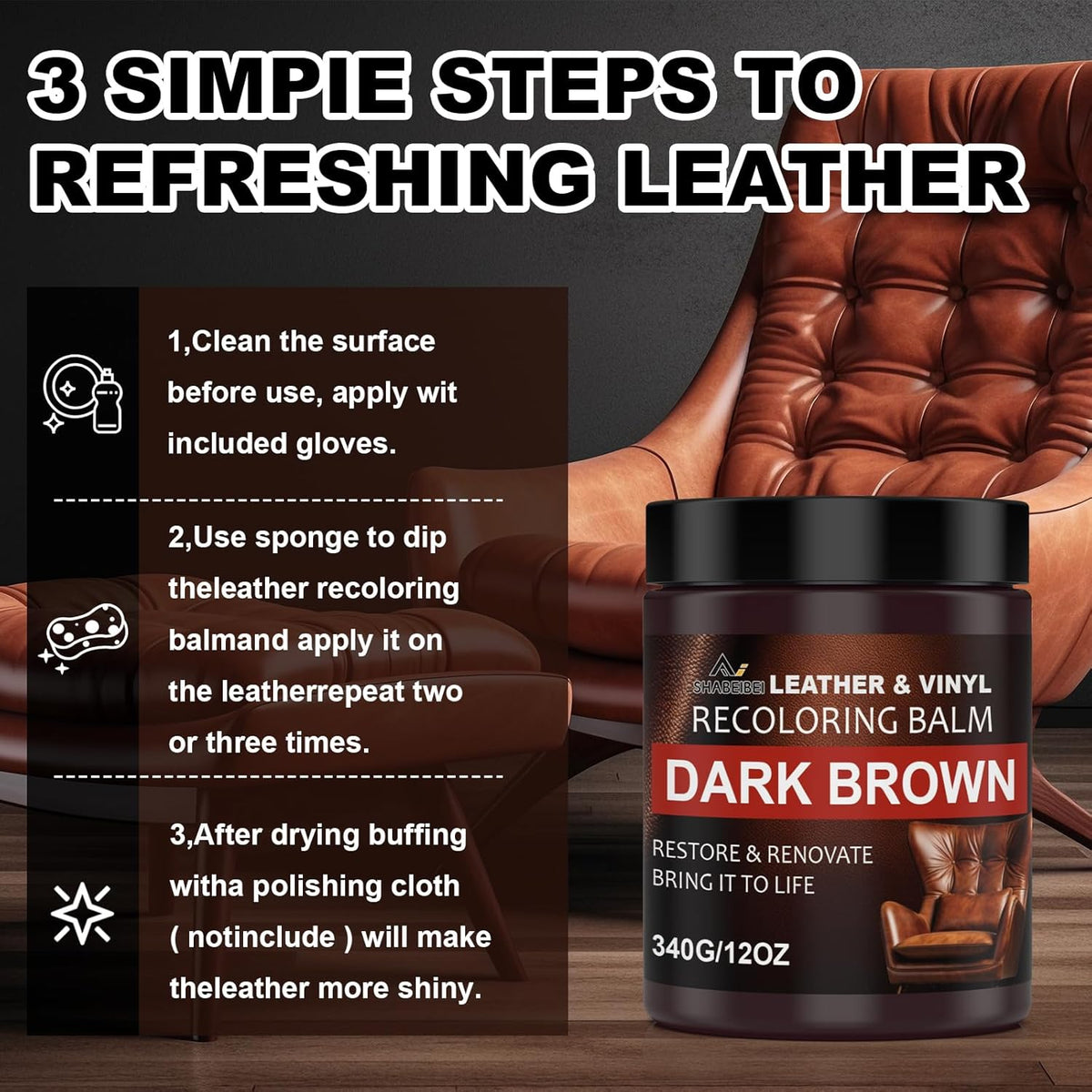 Leather Scratch Repair Balm-Leather Color Restorer for Couches Leather Scratch Remover for Carseat Boots Leather Couch Scratch Repair Couches (White)