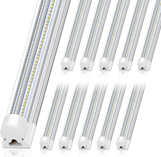 Barrina 8FT LED Shop Light, 100W 15000LM 5000K, Clear Cover Linkable LED Tube Lights, V Shape Integrated T8 Lighting, Ceiling Lights for Garage, Warehouse, Workshop, ETL Listed,10 Pack