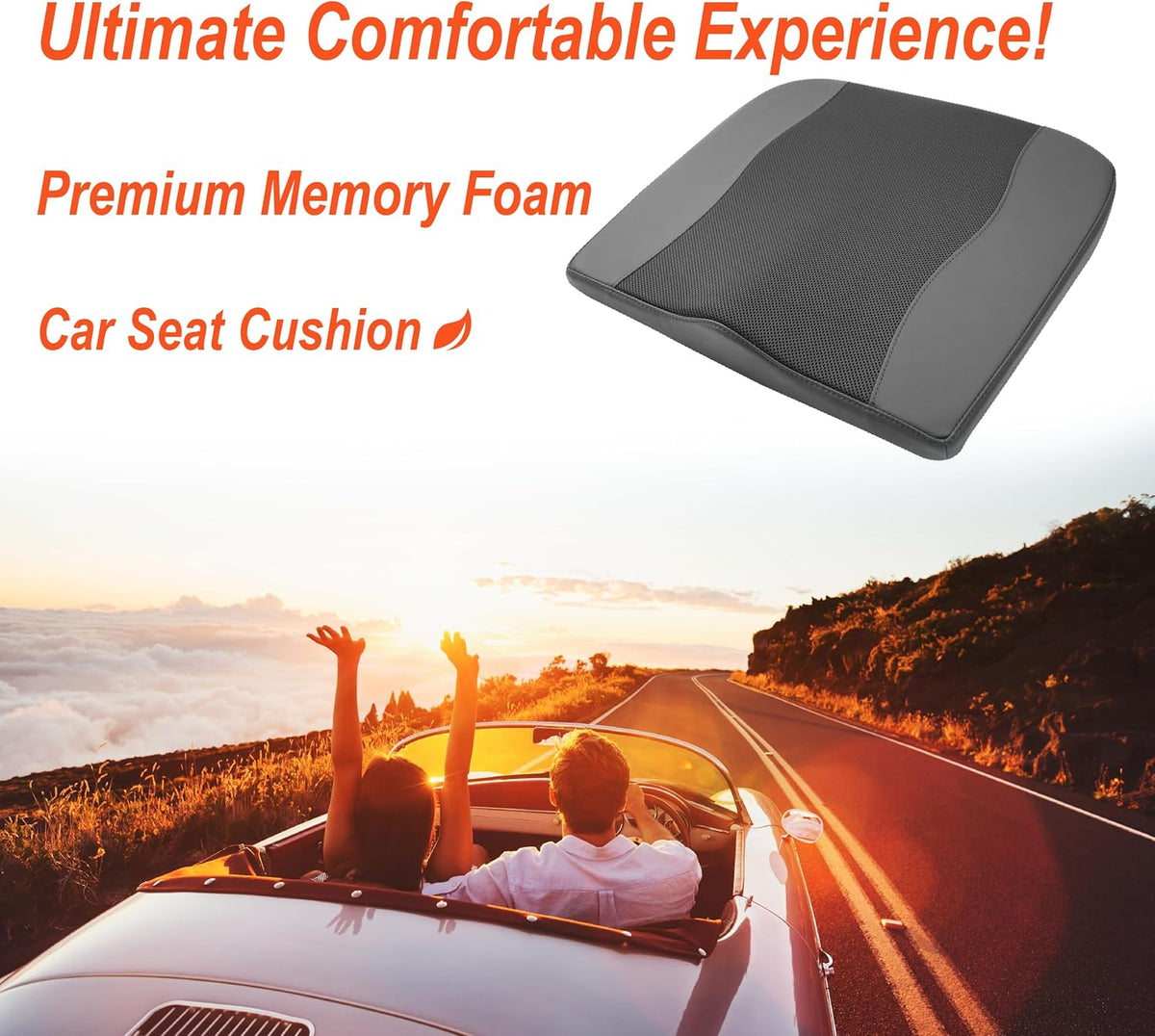 Car Seat Cushion, Comfort Memory Foam Car Cushions for Driving - Sciatica & Lower Back Pain Relief, Driver Seat Pillow for Auto, Office Chair, Wheelchair - Obsidian Speck Black