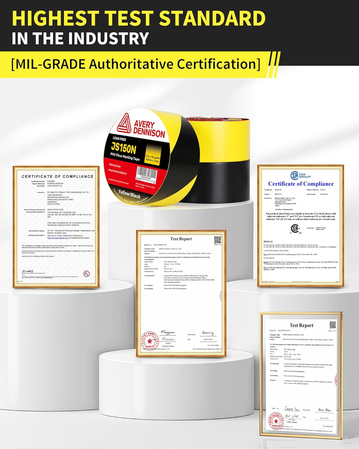 Floor Marking Tape,2 in x 108 FT Strong Adhesive Caution Tape,High Durability Warning Safety Tape for Indoor/Outdoor - Warehouses,Factories,Parking Lots,Retail Locations,Yellow,3 Rolls