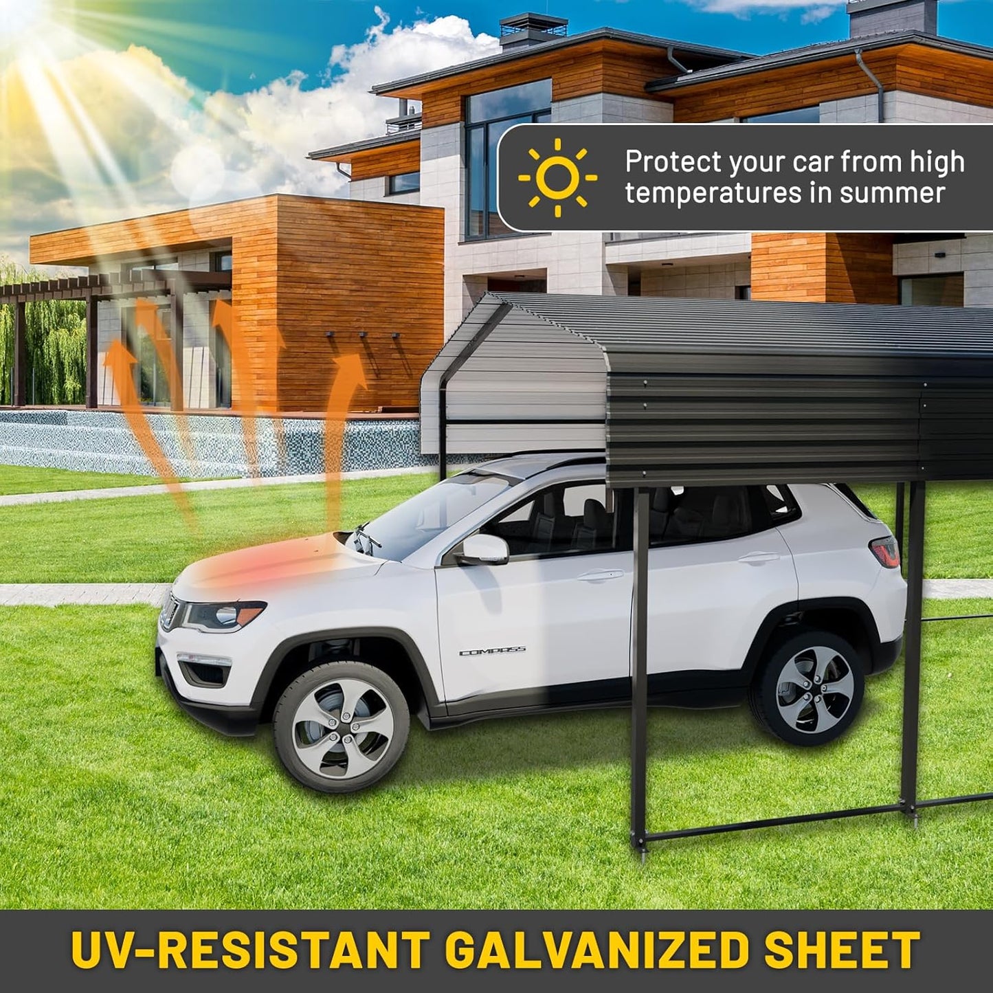 Metal Carport 13 * 20 FT with Enhanced Base Heavy Duty Garage with Galvanized Steel Roof Multi-Use Shelter Outdoor for Car, Pickup, Boat and Tractors