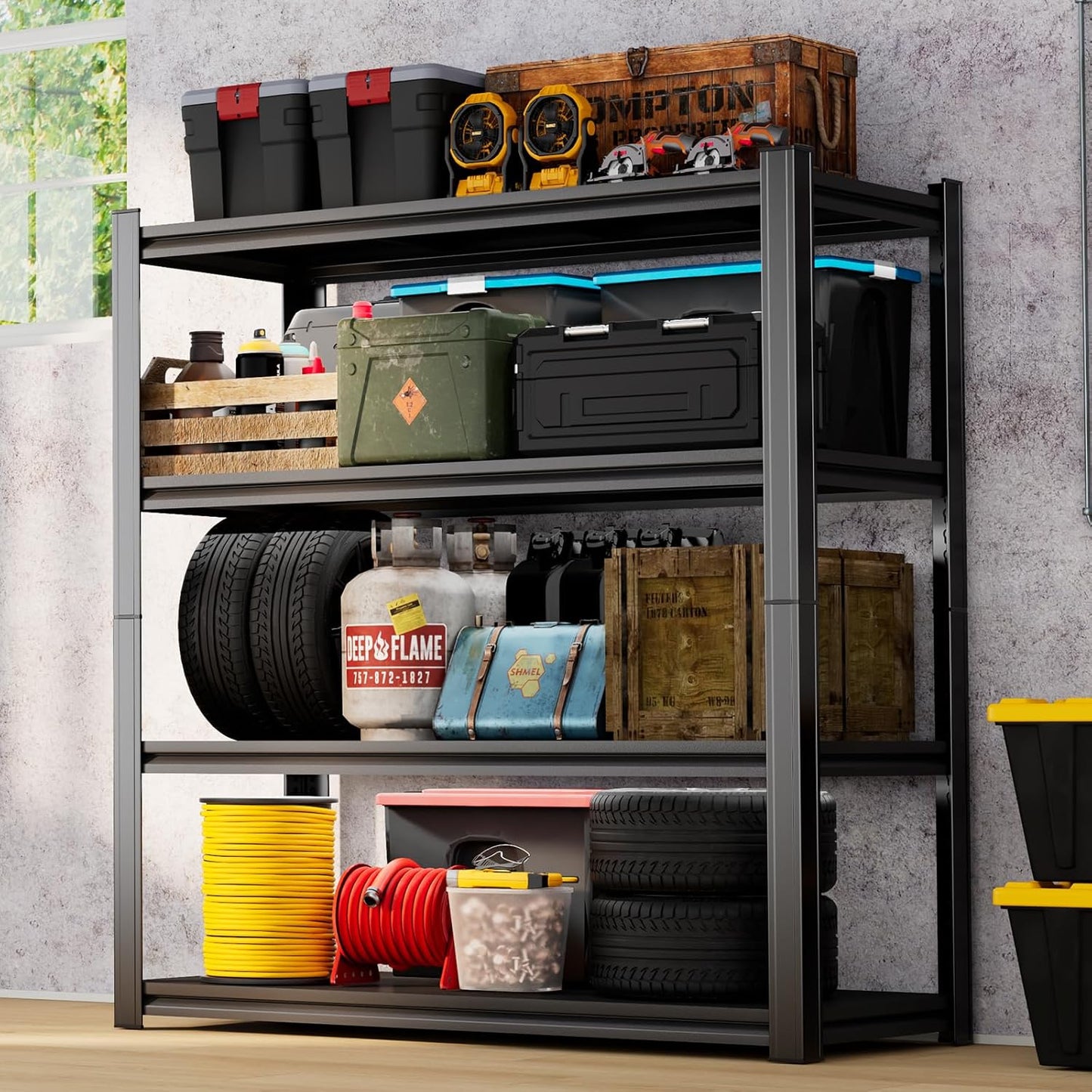 55''H Garage Shelving Heavy Duty Garage Storage Shelves, 2400LBS Capacity Adjustable 4 Tier Metal Industrial Shelf Unit for Kitchen, Utility Room, Warehouse and Basement, Black (16''Dx40''Wx72''H)