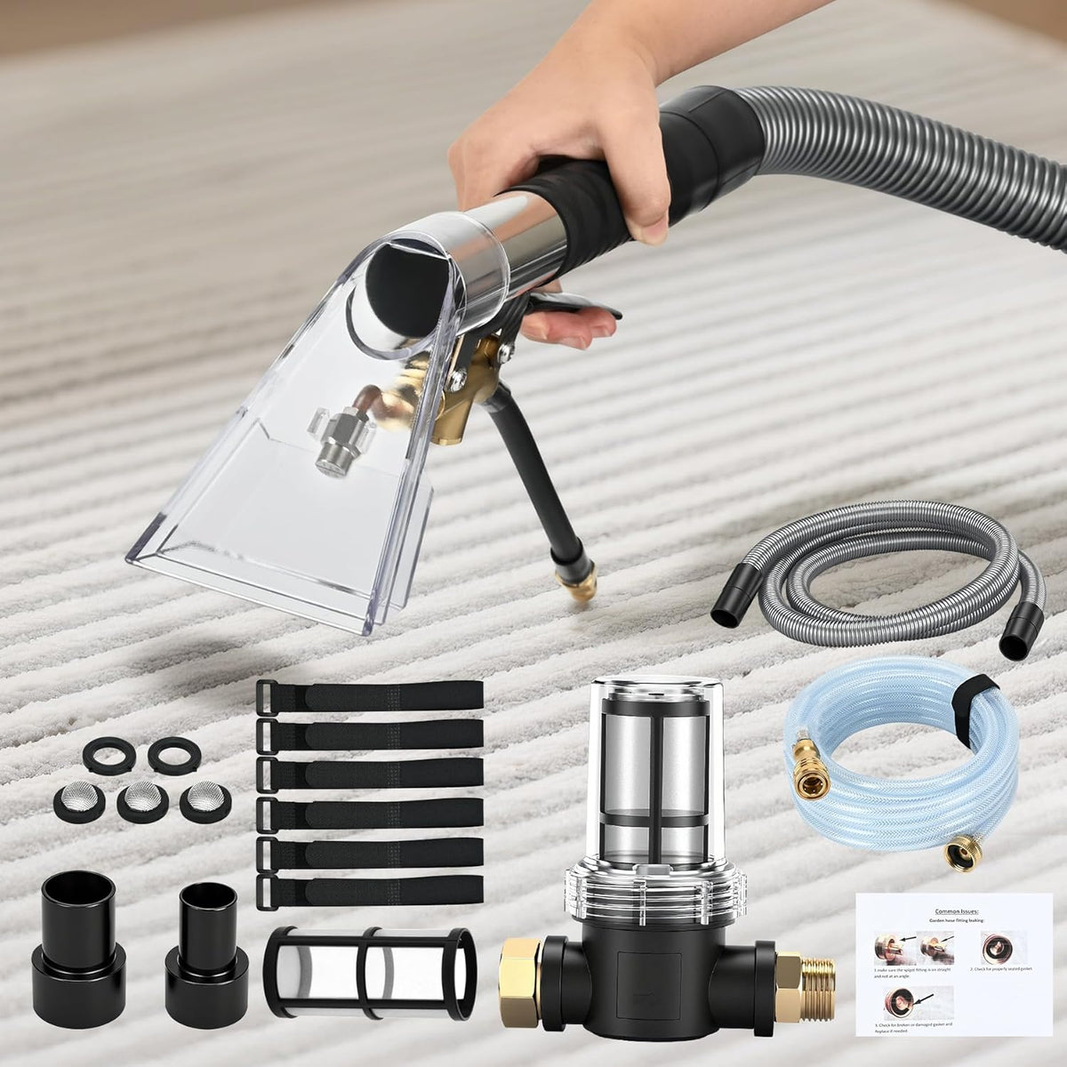 Upgraded Vacuum Cleaner Extractor Kit Compatible with Shop Vac, 50 FT Waterline, Carpet and Upholstery Cleaning Extractor Hose Kit with Hose and Adapter for Home and Car Cleaning, 10 FT Vacuum Hose