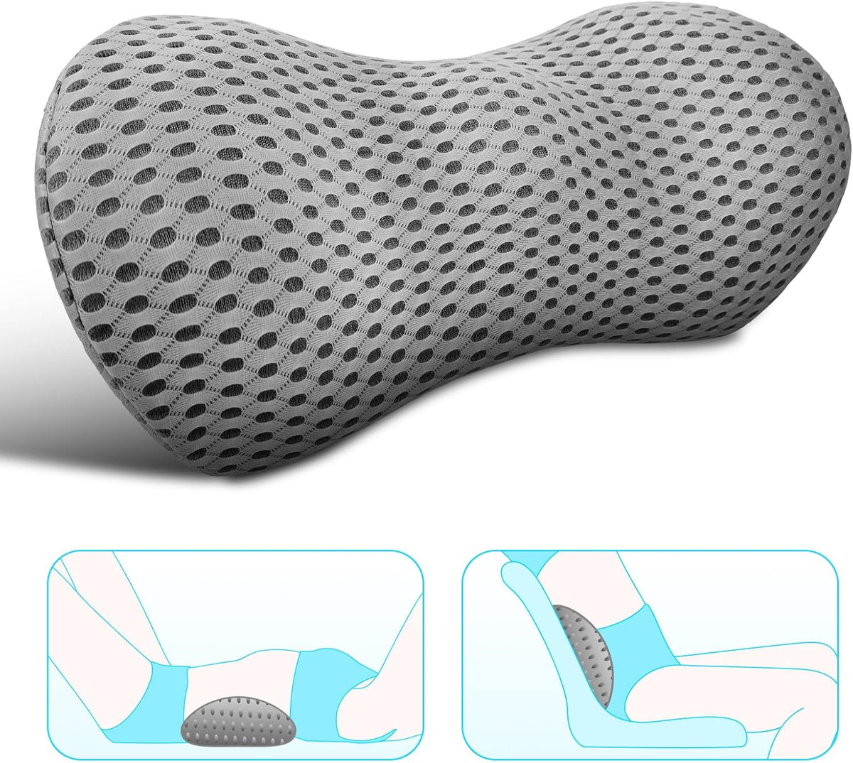 Lumbar Support Pillow - Memory Foam for Low Back Pain Relief, Ergonomic Streamline Car Seat, Office Chair, Recliner and Bed (Upgrade Gray)