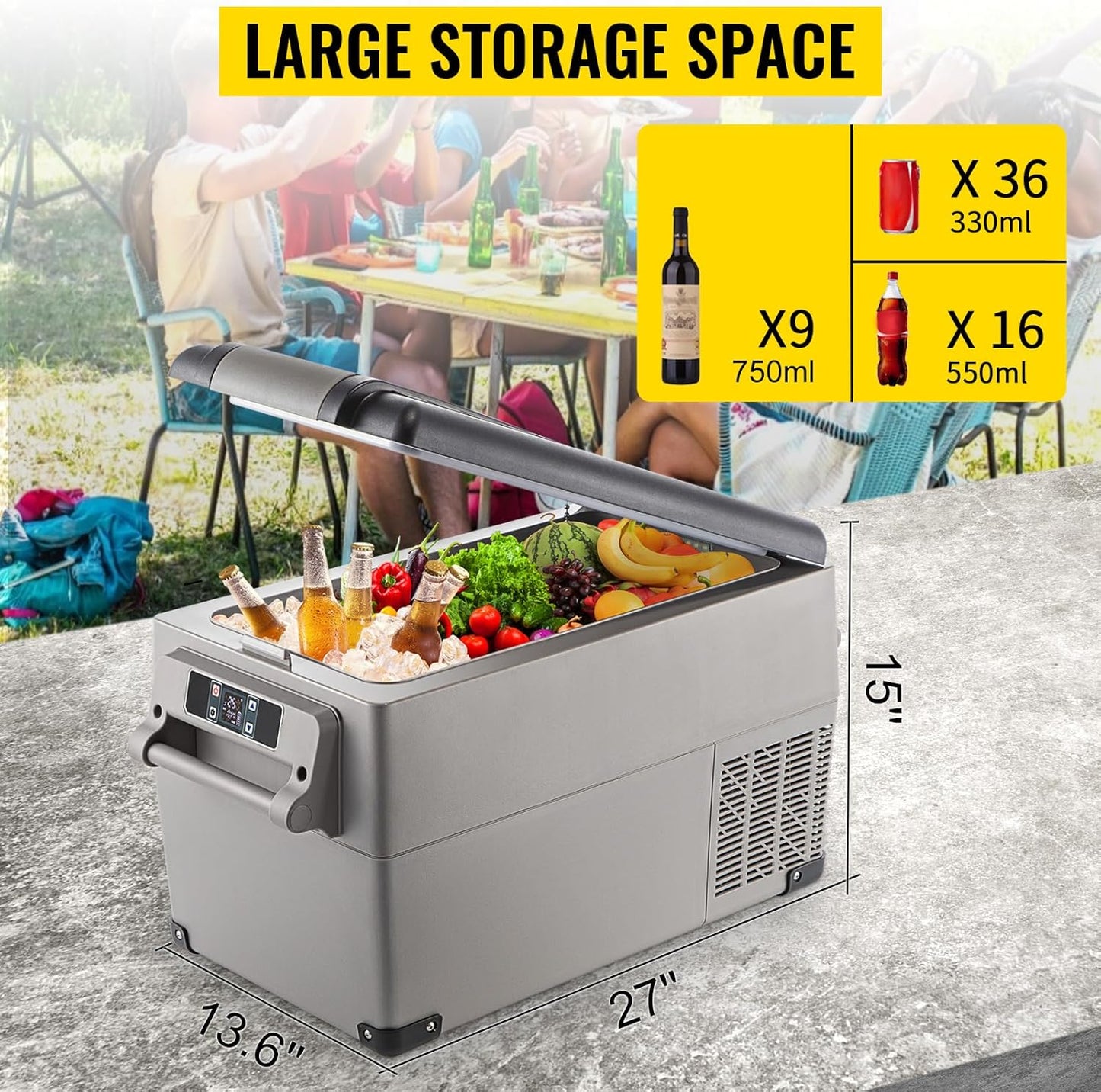 VEVOR CF35 Portable 37 Quart(35 Liter) 12 Volt App Control(-4℉~68℉), Car Refrigerator Dual Zone with 12/24v DC & 110-240v AC for Camping, Travel, Fishing, Outdoor or Home Use, Black+Gray