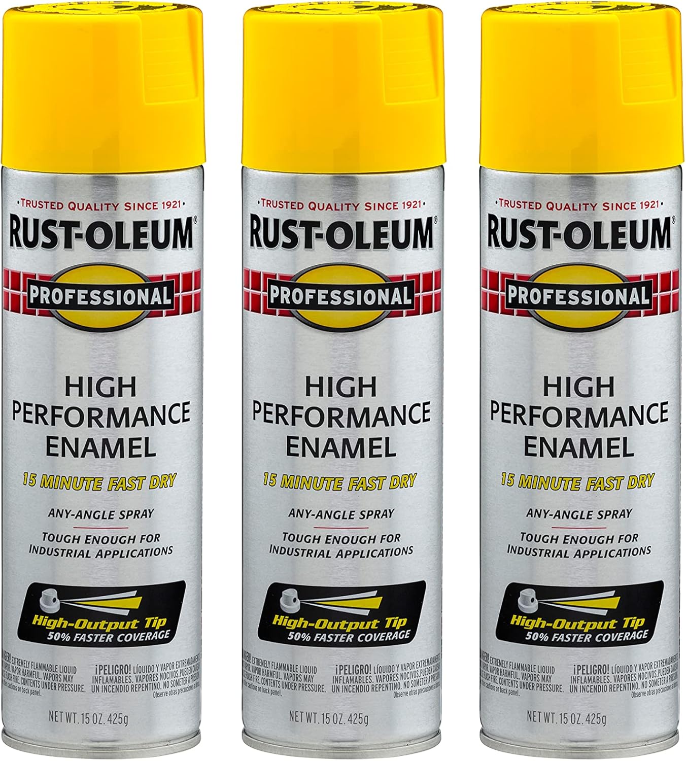 Rust-Oleum 7543838-3PK Professional High Performance Enamel Spray Paint, 15 Oz, Gloss Safety Yellow, 3 Pack