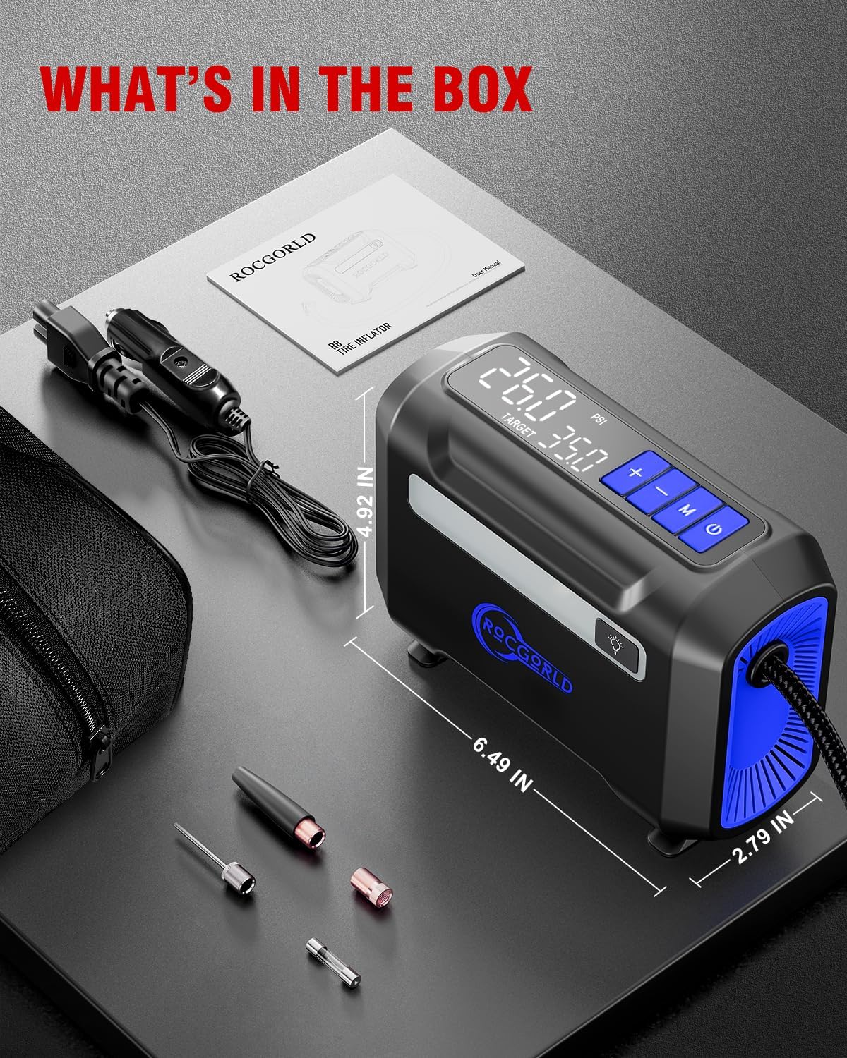 R8 Tire Inflator Portable Air Compressor, DC 12V Air Compressor Portable with Large Dual Digital Screen, 3X Faster Inflation Air Pump for Car, Bike, Ball, Motor (Blue)