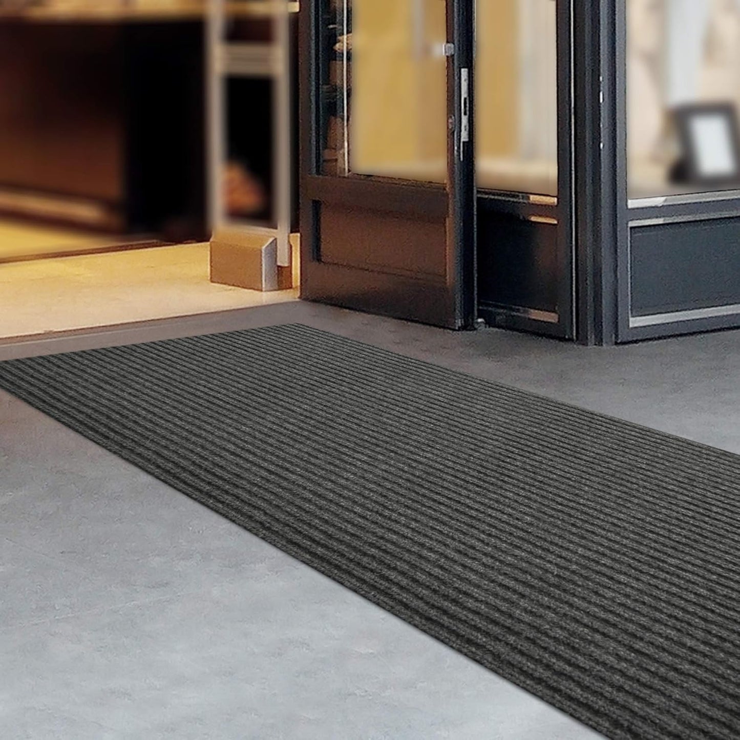 iCustomRug Spartan Weather Warrior Duty Indoor/Outdoor Utility Ribbed in 3ft,4ft,6ft Widths 70 Custom Sizes with Natural Non-Slip Rubber Backing 4'X54' in Charcoal